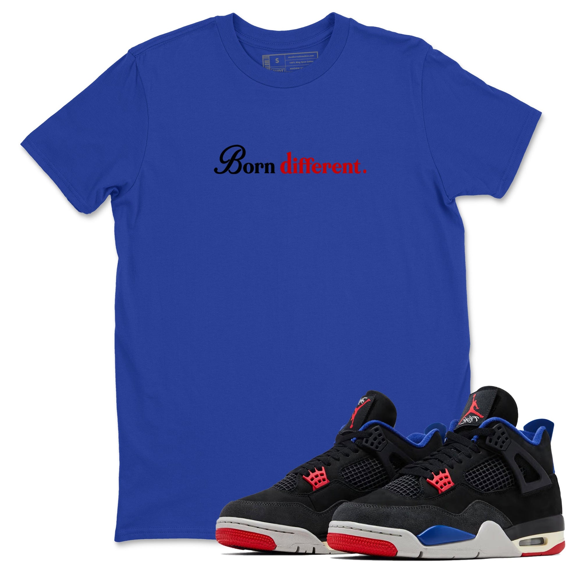 Sneaker match tees – Sneaker Tees To Match Jordan 4 Retro Rare Air Shoes – Born Different Tee Royal Blue 1