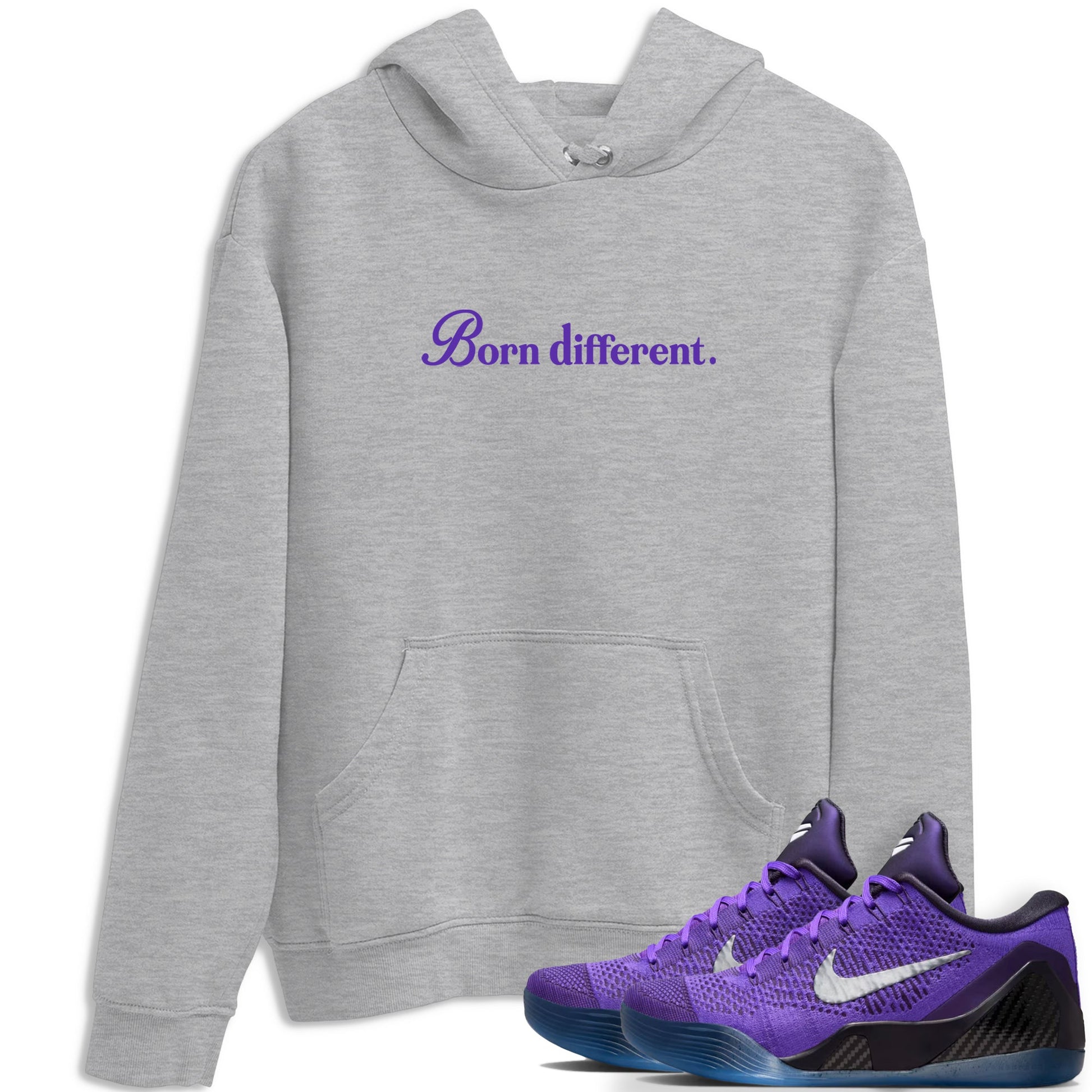 Sneaker Threads – Sneaker Tees To Match Nike KB 9 Hyper Grape – Born Different Graphic Tee Heather Grey 1. Perfect for Jordan releases 2025 colorways. Perfect for purple basketball sneaker releases and legacy-inspired colorways for 2025 hoopers.