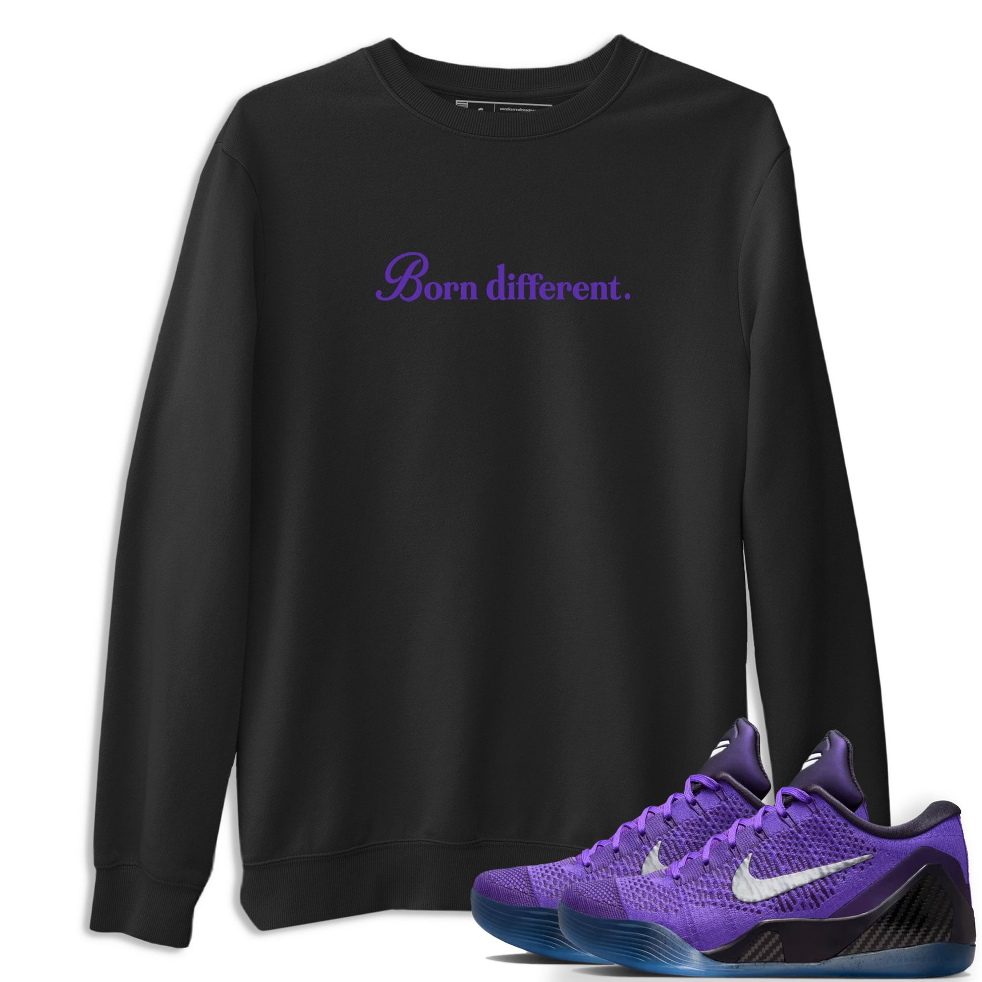 Sneaker Threads – Sneaker Tees To Match Nike KB 9 Hyper Grape – Born Different Graphic Tee Black 1. Perfect for Jordan releases 2025 colorways. Perfect for purple basketball sneaker releases and legacy-inspired colorways for 2025 hoopers.
