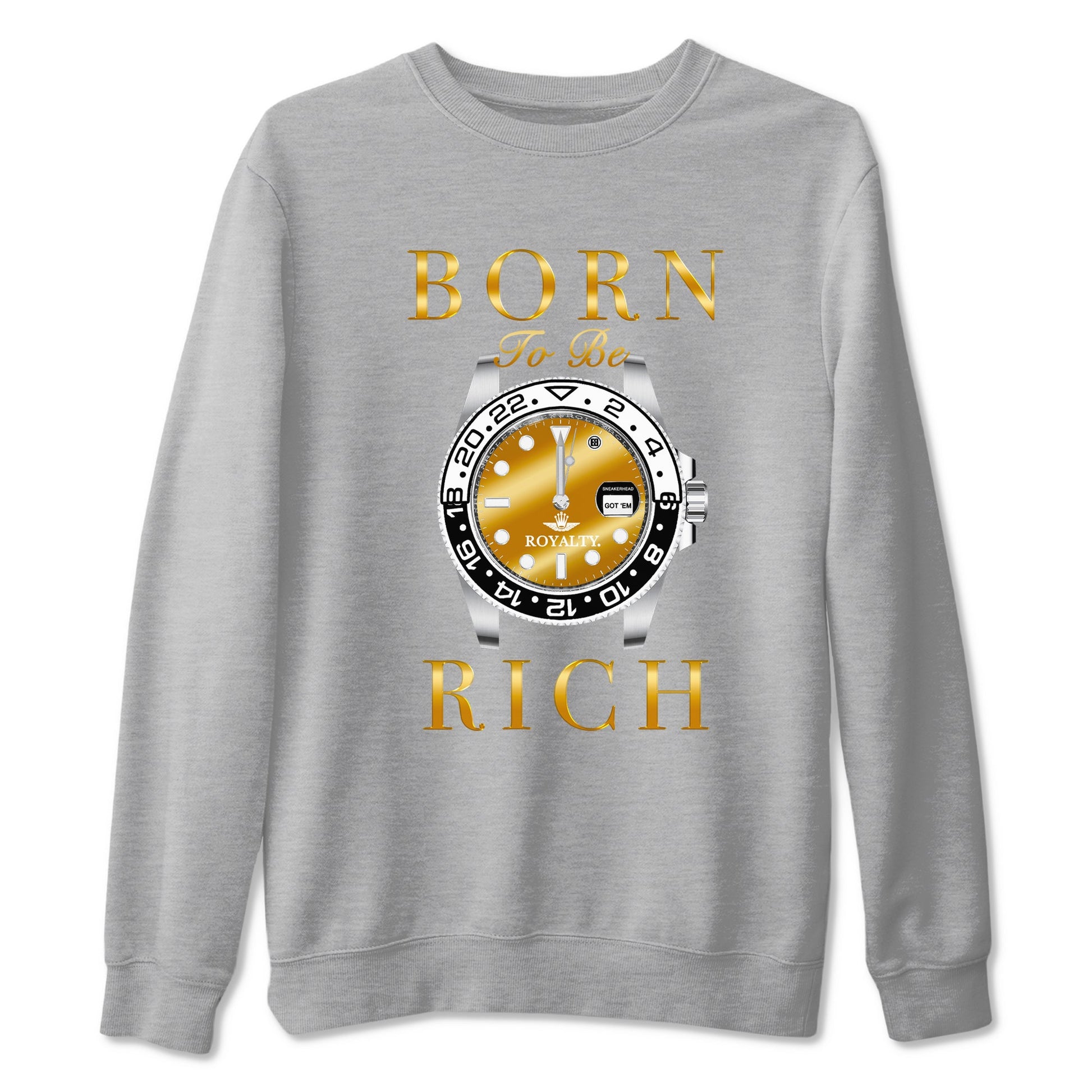 AJ1 Black Metallic Gold shirts to match jordans Born To Be Rich sneaker match tees Air Jordan 1 Black Metallic Gold SNRT Sneaker Tees streetwear brand Heather Grey 2 unisex cotton tee