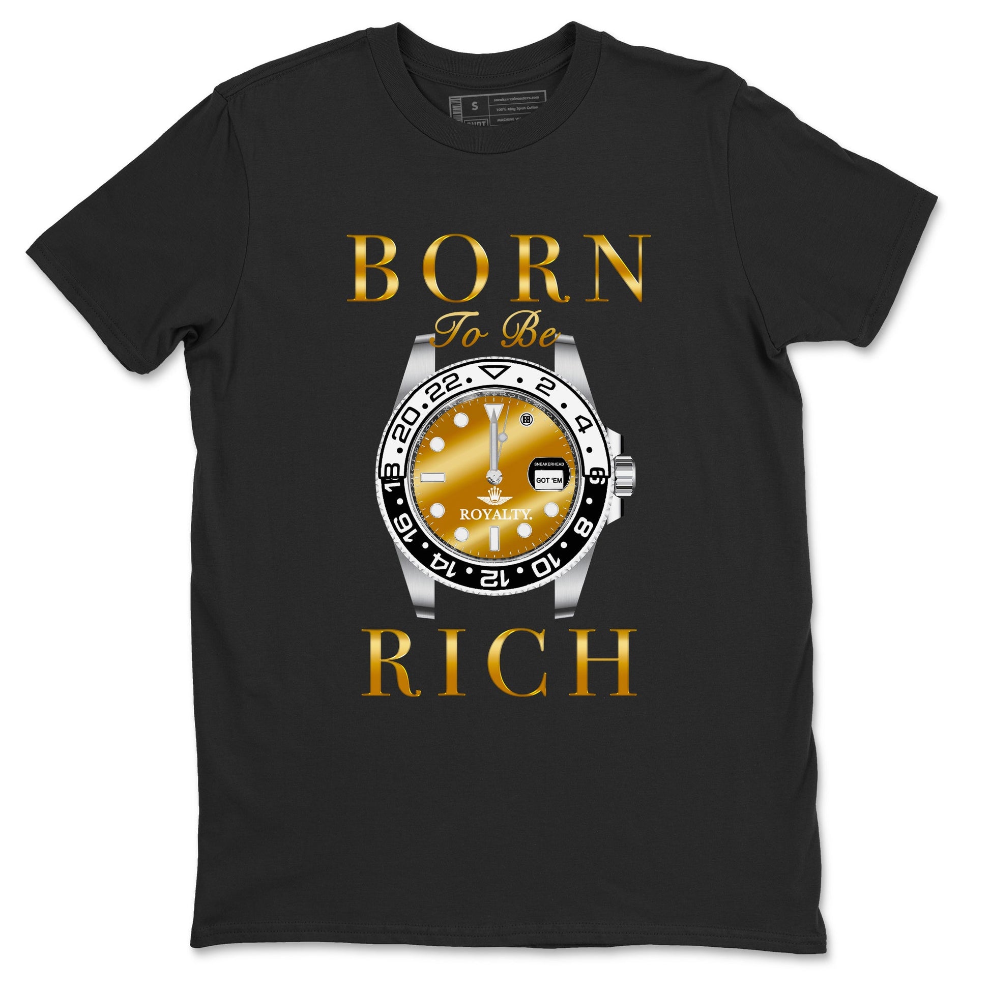 AJ1 Black Metallic Gold shirts to match jordans Born To Be Rich sneaker match tees Air Jordan 1 Black Metallic Gold SNRT Sneaker Tees streetwear brand Black 2 unisex cotton tee