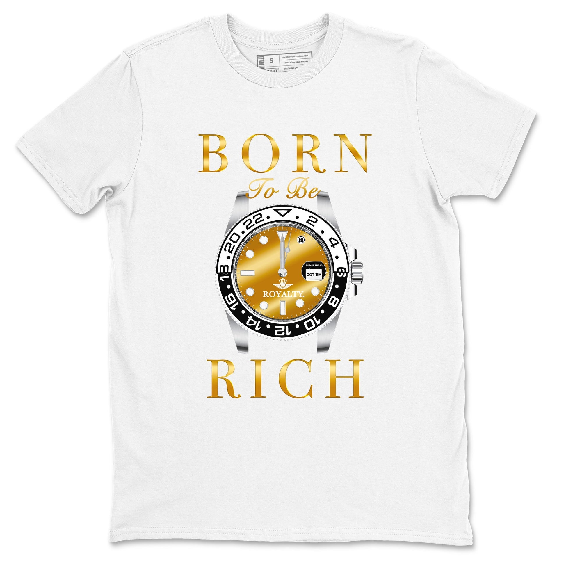 AJ1 Black Metallic Gold shirts to match jordans Born To Be Rich sneaker match tees Air Jordan 1 Black Metallic Gold SNRT Sneaker Tees streetwear brand White 2 unisex cotton tee