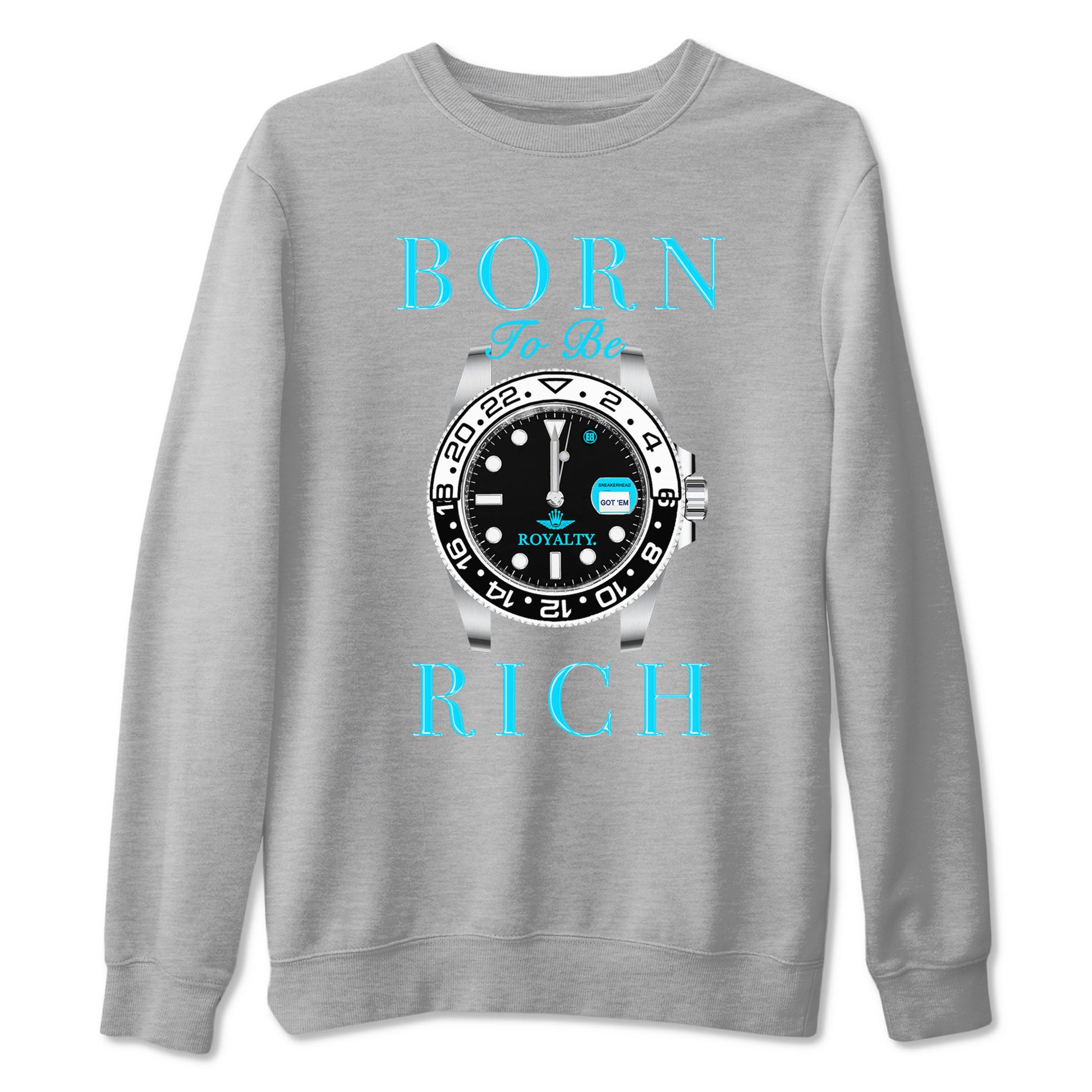 AJ9 Powder Blue shirt to match jordans Born To Be Rich sneaker tees Air Jordan 9 Retro Powder Blue SNRT Sneaker Release Tees unisex cotton Heather Grey 2 crew neck shirt