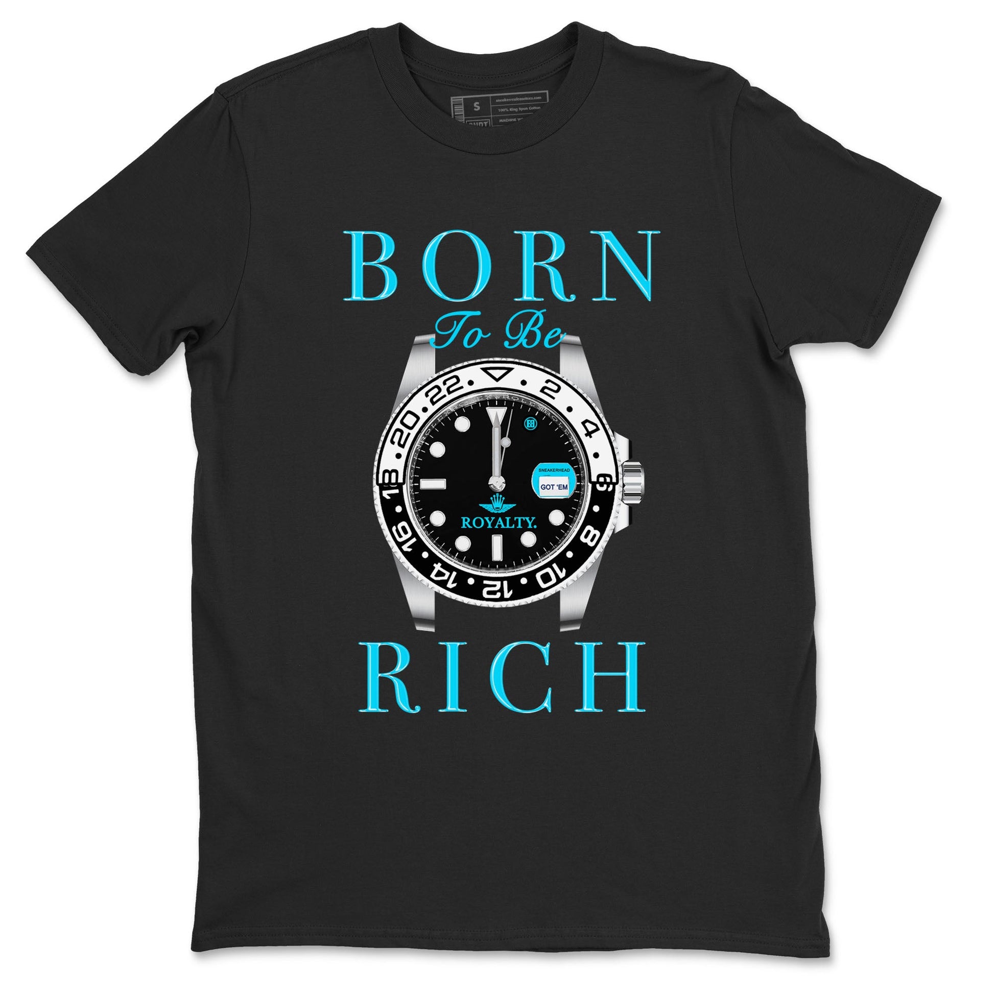 AJ9 Powder Blue shirt to match jordans Born To Be Rich sneaker tees Air Jordan 9 Retro Powder Blue SNRT Sneaker Release Tees unisex cotton Black 2 crew neck shirt
