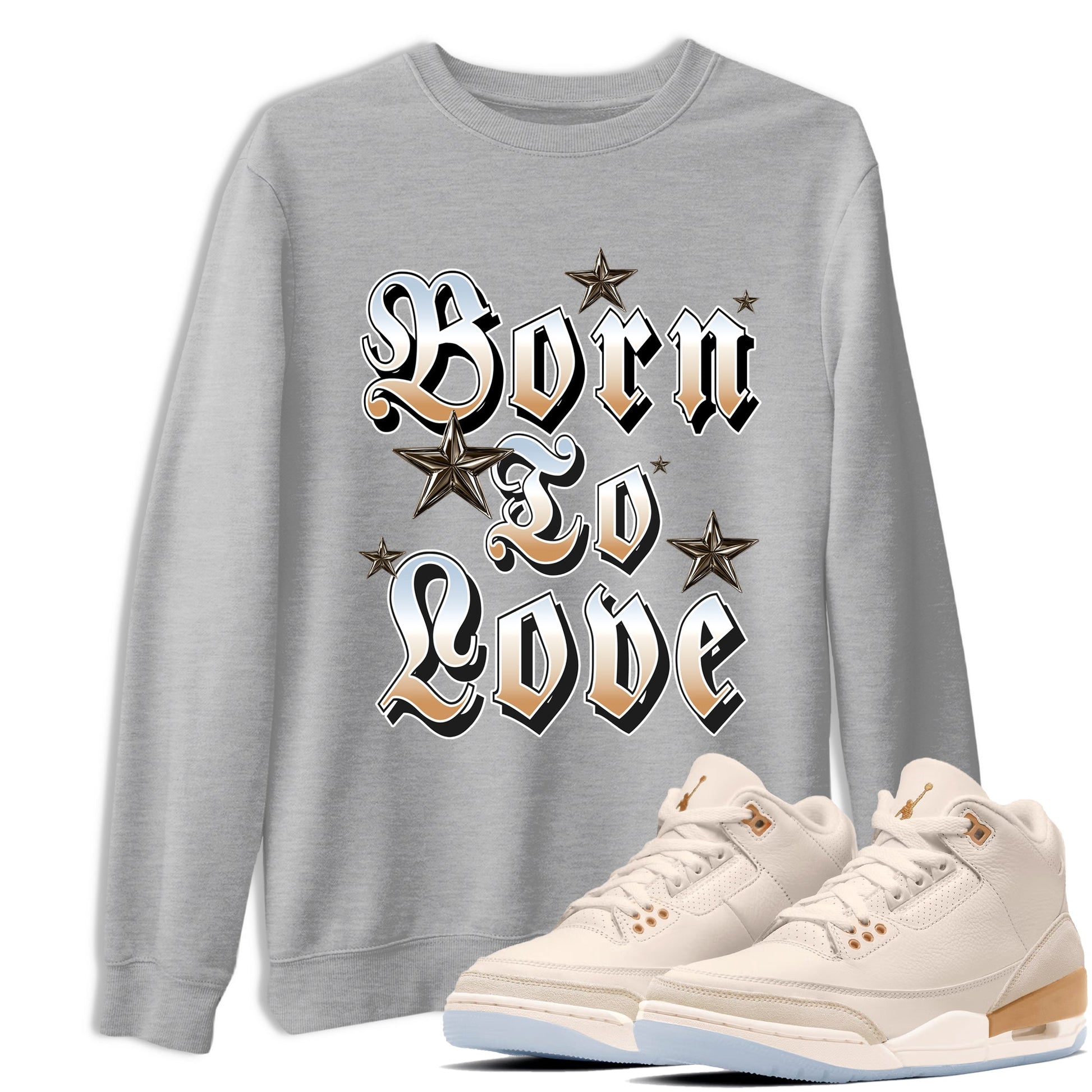 Sneaker match tees – Sneaker Tees To Match Air Jordan 3 Champagne and Oysters Shoes – Born To Love Tee Heather Grey 1