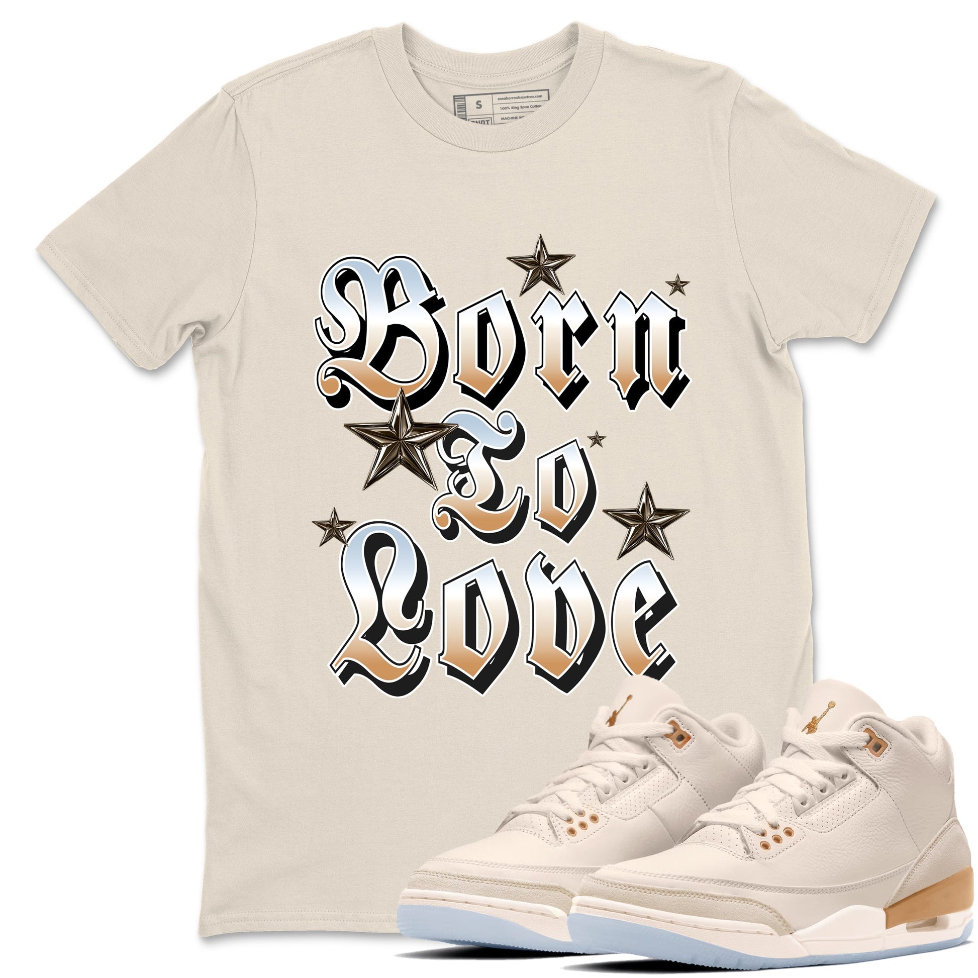 Sneaker match tees – Sneaker Tees To Match Air Jordan 3 Champagne and Oysters Shoes – Born To Love Tee Natural 1