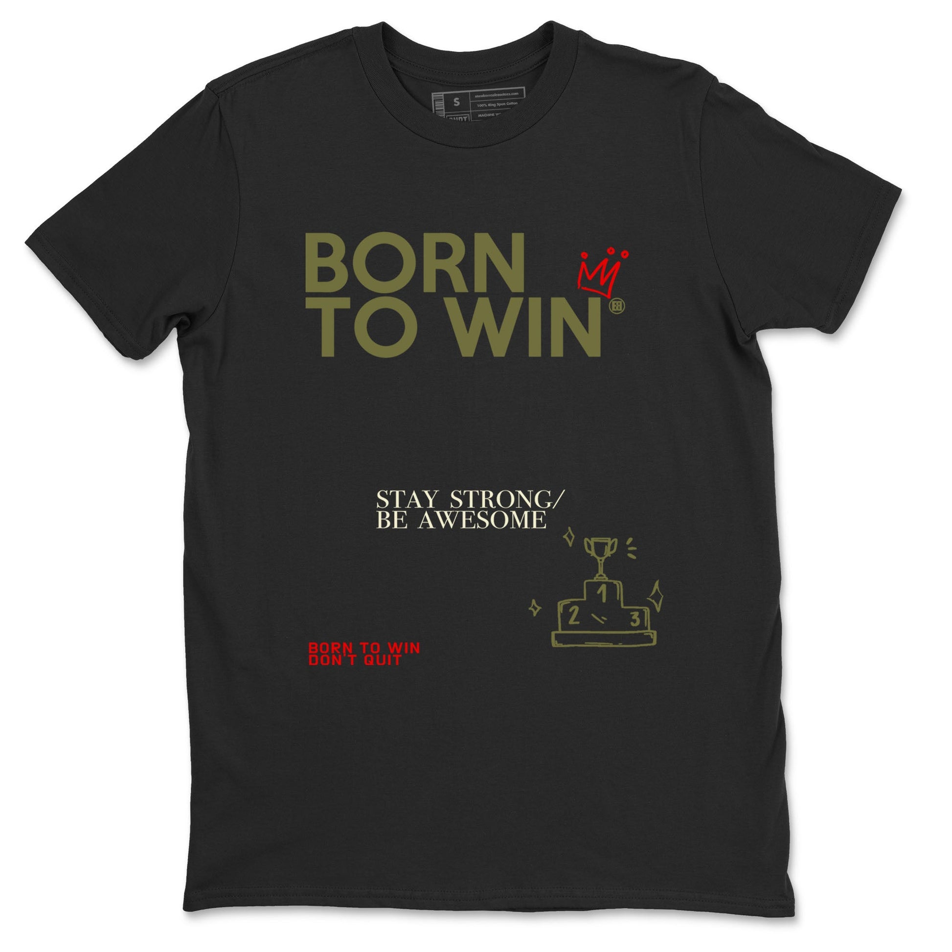 1s Travis Scott Medium Olive shirts to match jordans Born To Win sneaker match tees Air Jordan 1 Travis Scott Medium Olive SNRT Sneaker Tees streetwear brand Black 2 unisex cotton tee