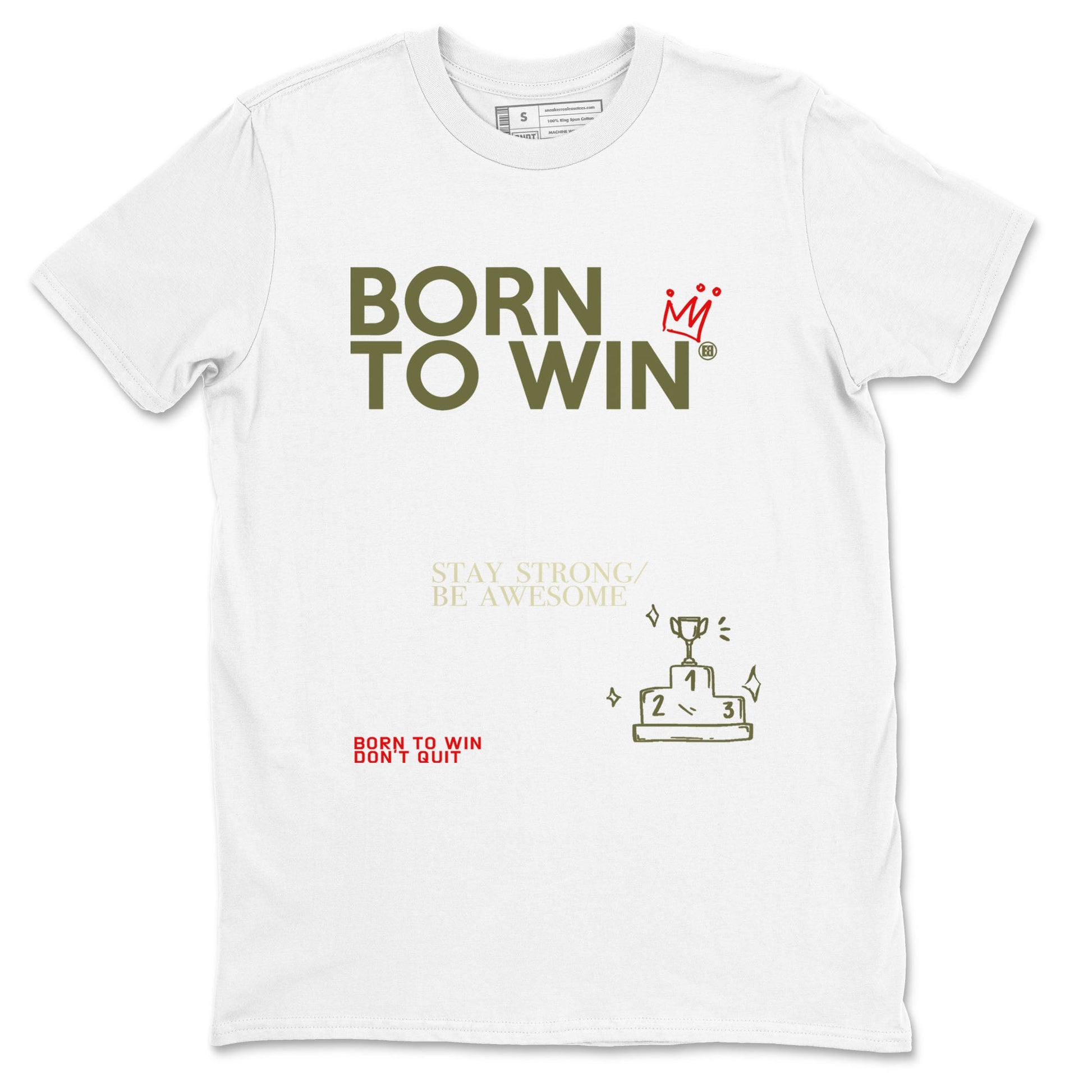 1s Travis Scott Medium Olive shirts to match jordans Born To Win sneaker match tees Air Jordan 1 Travis Scott Medium Olive SNRT Sneaker Tees streetwear brand White 2 unisex cotton tee