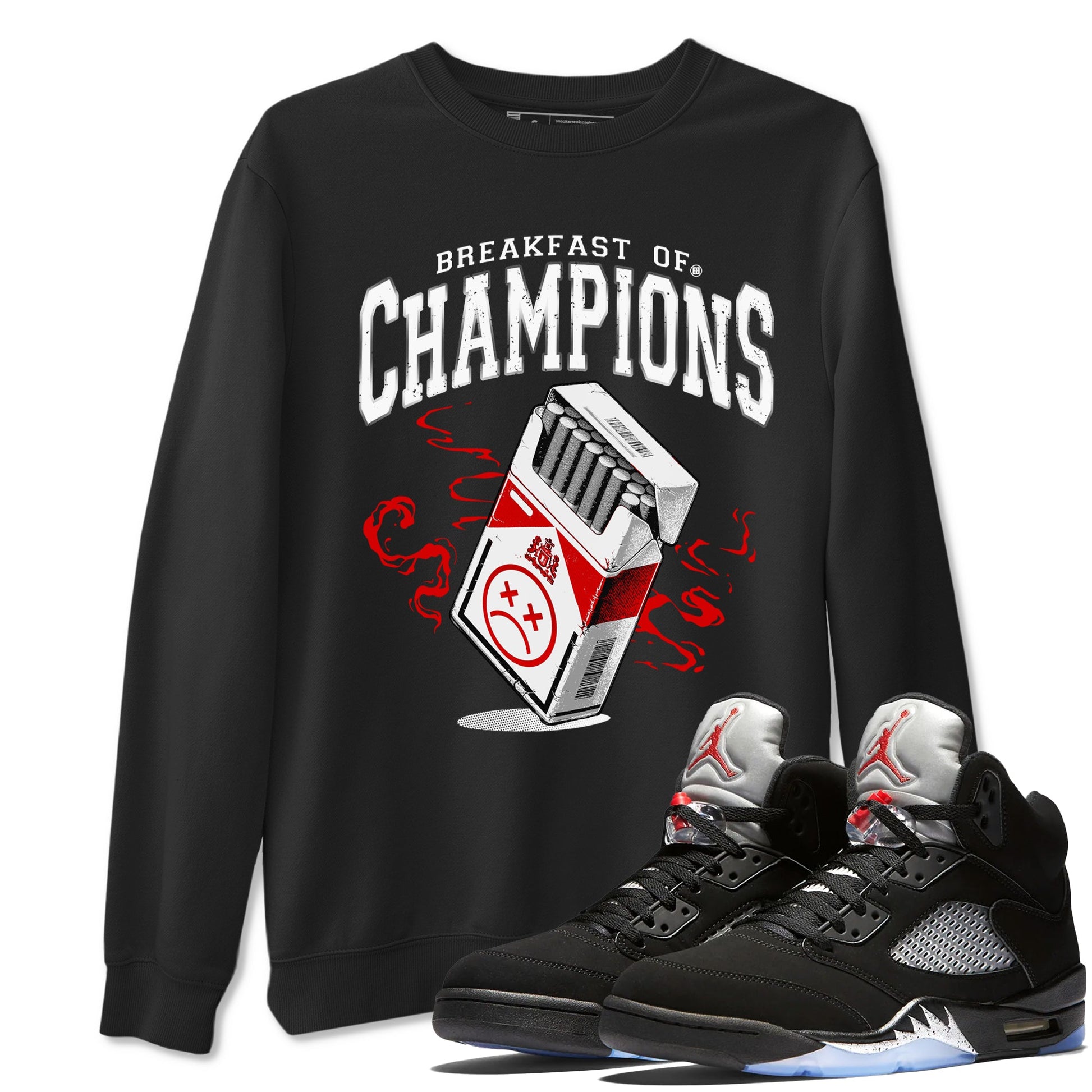 5s Black Metallic Reimagined shirts to match jordans Breakfast Of Champions best t shirts to wear with jordans AJ5 Retro OG Reimagined match shoes to clothes SNRT Sneaker Tees unisex cotton Black 1 shirts