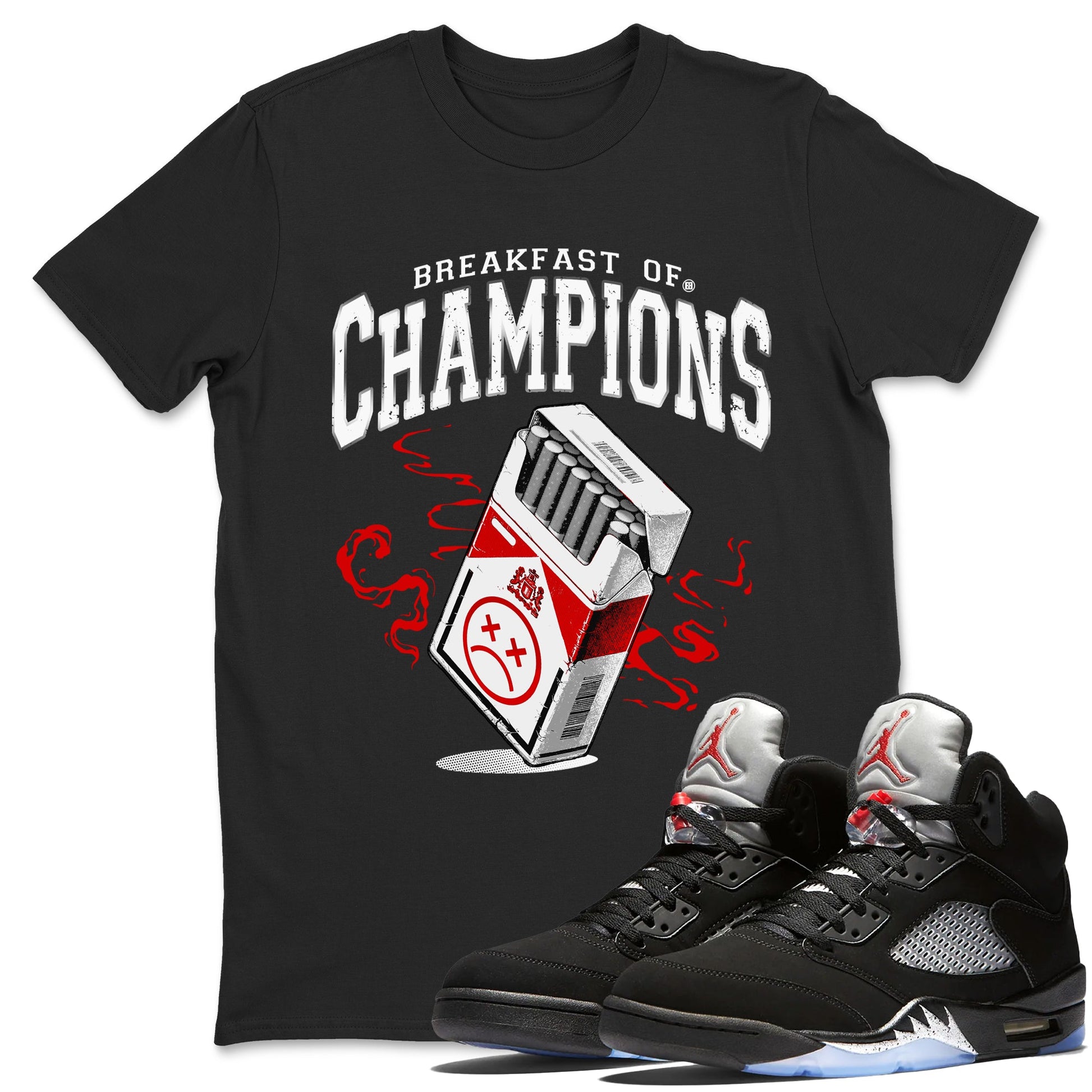 5s Black Metallic Reimagined shirts to match jordans Breakfast Of Champions best t shirts to wear with jordans AJ5 Retro OG Reimagined match shoes to clothes SNRT Sneaker Tees unisex cotton Black 1 shirts