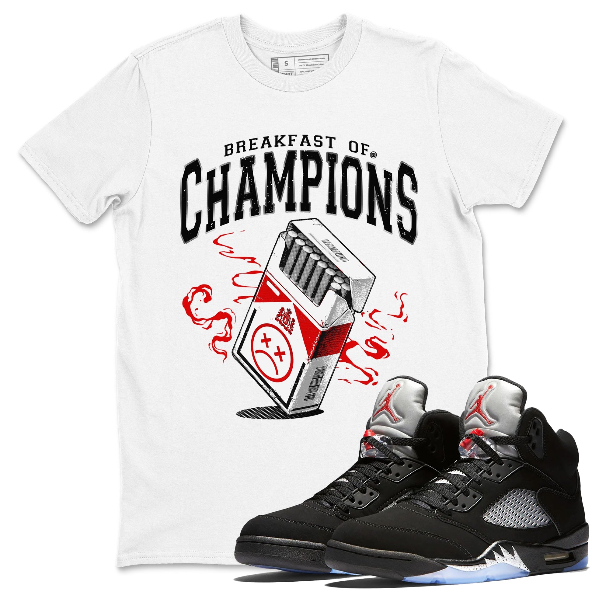 5s Black Metallic Reimagined shirts to match jordans Breakfast Of Champions best t shirts to wear with jordans AJ5 Retro OG Reimagined match shoes to clothes SNRT Sneaker Tees unisex cotton White 1 shirts