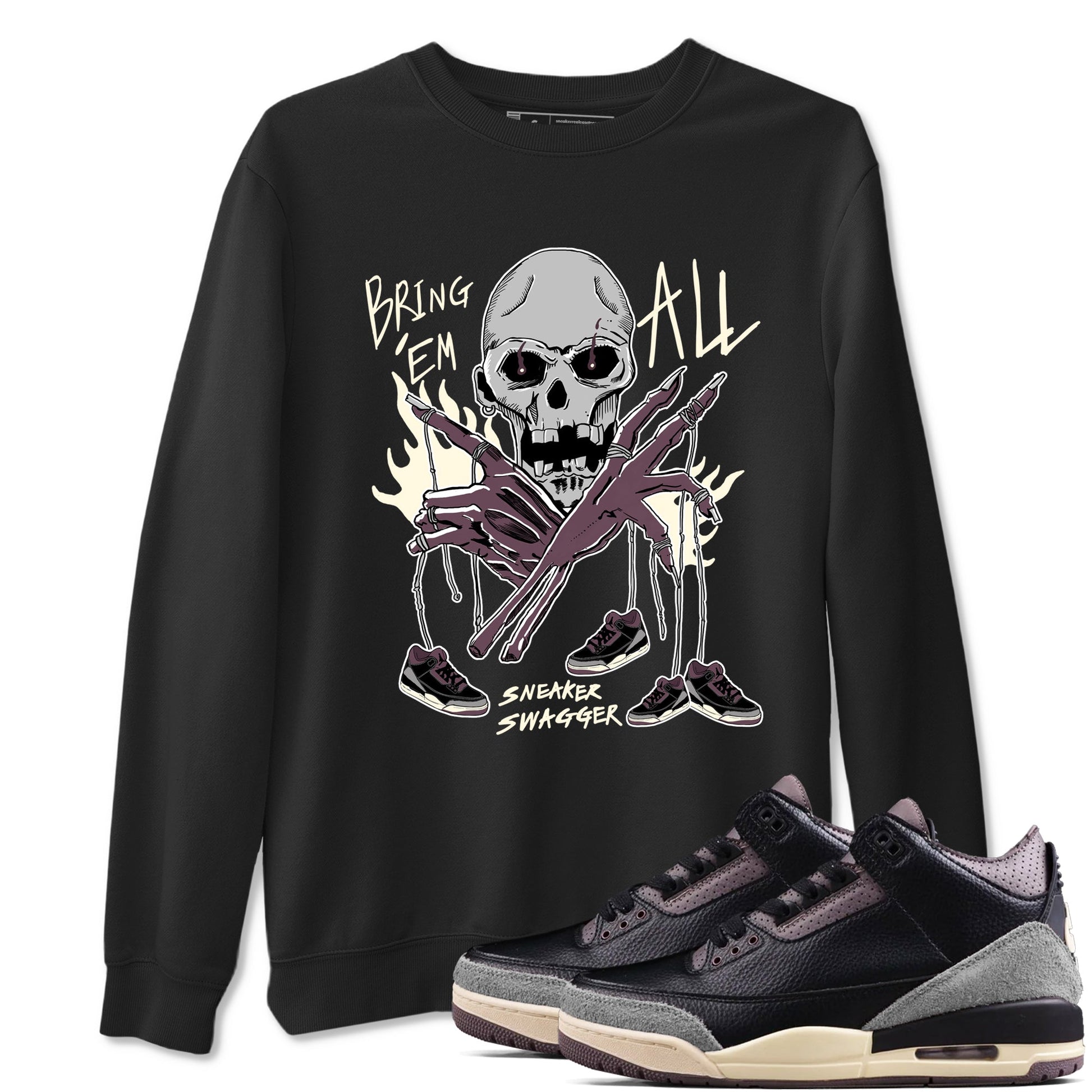 AJ3 A Ma Maniere x Black shirts to match jordans Bring 'Em All unique Halloween sneaker tee A Ma Maniere x Air Jordan 3 _lack SNRT Sneaker Tees streetwear brand Black 1 unisex cotton tee