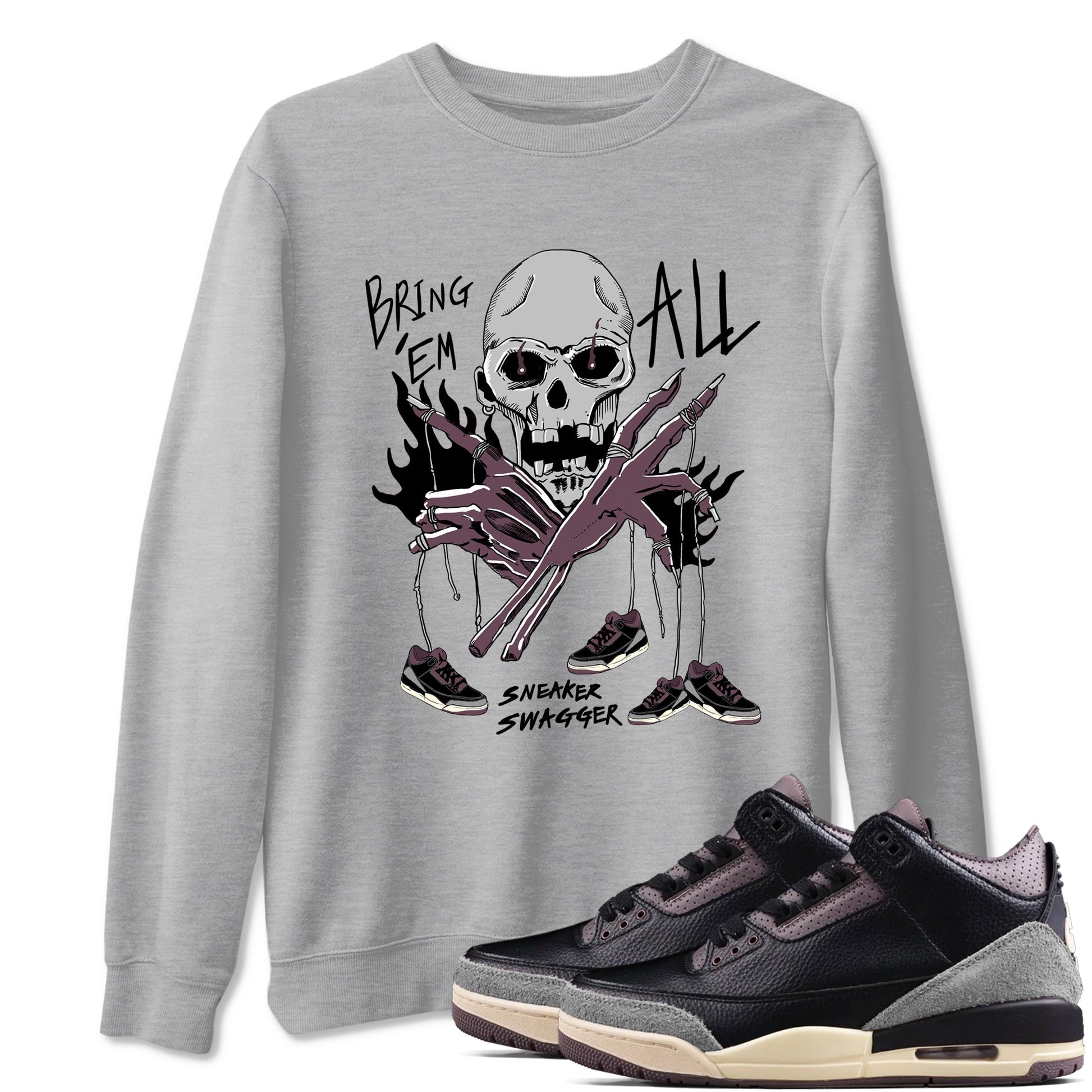 AJ3 A Ma Maniere x Black shirts to match jordans Bring 'Em All unique Halloween sneaker tee A Ma Maniere x Air Jordan 3 _lack SNRT Sneaker Tees streetwear brand Heather Grey 1 unisex cotton tee