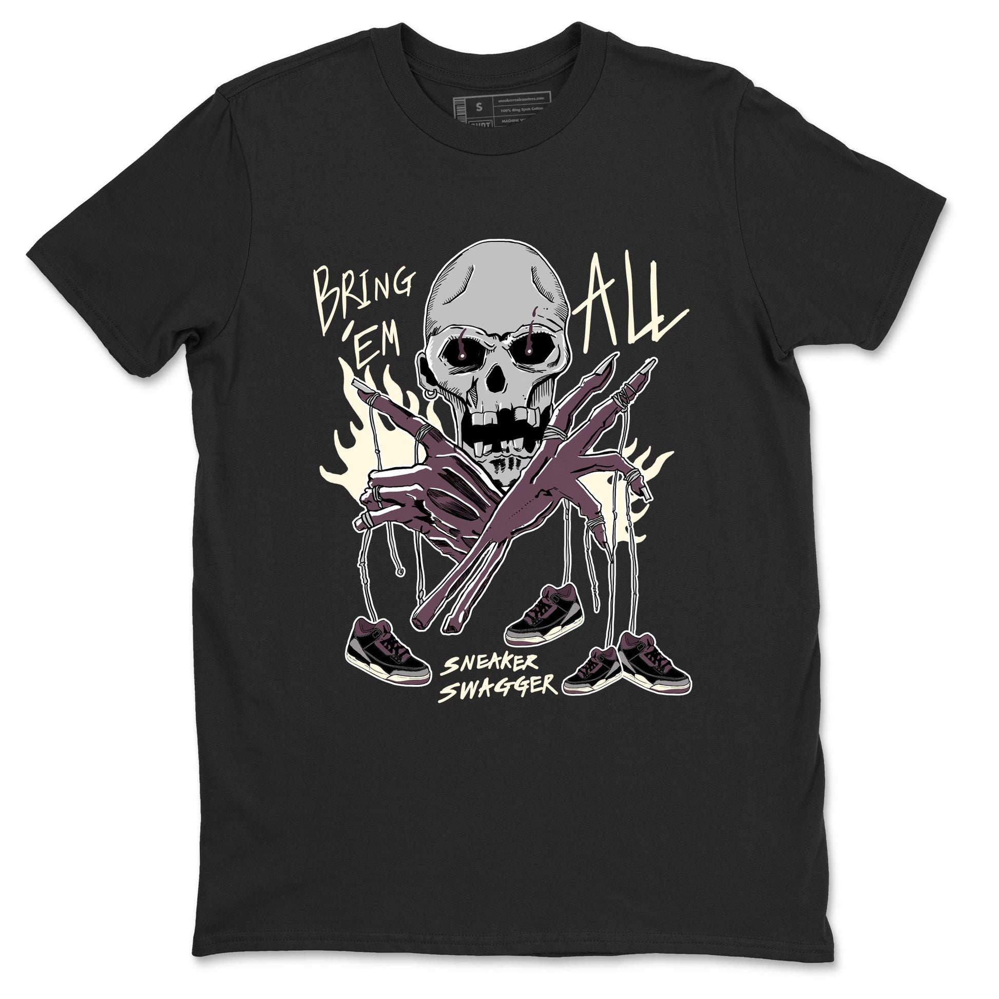 AJ3 A Ma Maniere x Black shirts to match jordans Bring 'Em All unique Halloween sneaker tee A Ma Maniere x Air Jordan 3 _lack SNRT Sneaker Tees streetwear brand Black 2 unisex cotton tee