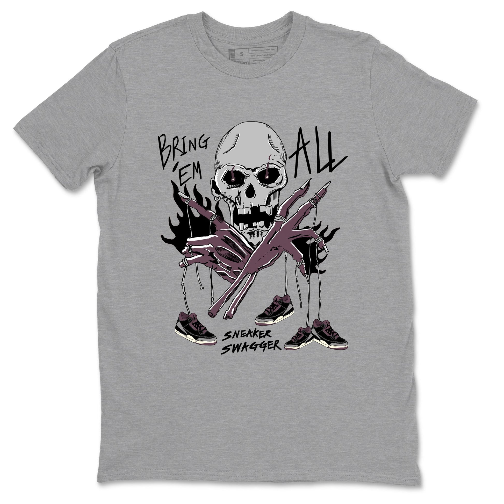 AJ3 A Ma Maniere x Black shirts to match jordans Bring 'Em All unique Halloween sneaker tee A Ma Maniere x Air Jordan 3 _lack SNRT Sneaker Tees streetwear brand Heather Grey 2 unisex cotton tee