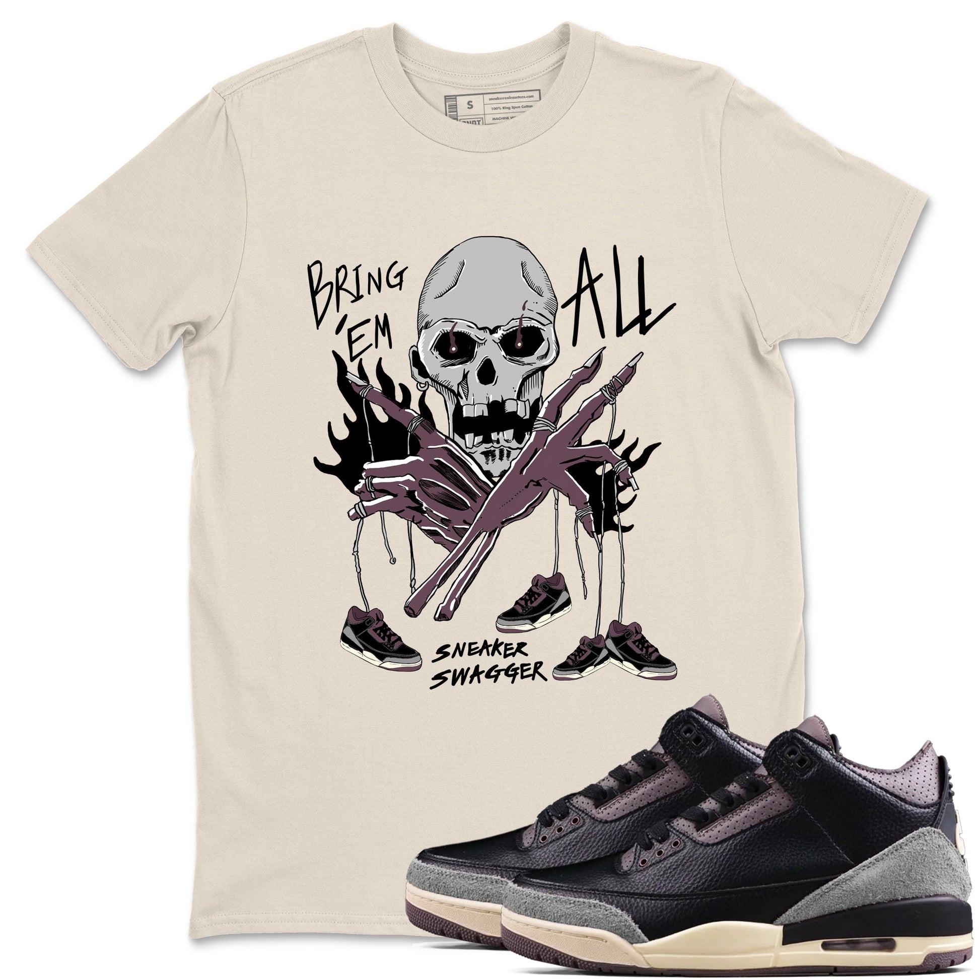 AJ3 A Ma Maniere x Black shirts to match jordans Bring 'Em All unique Halloween sneaker tee A Ma Maniere x Air Jordan 3 _lack SNRT Sneaker Tees streetwear brand Natural 1 unisex cotton tee