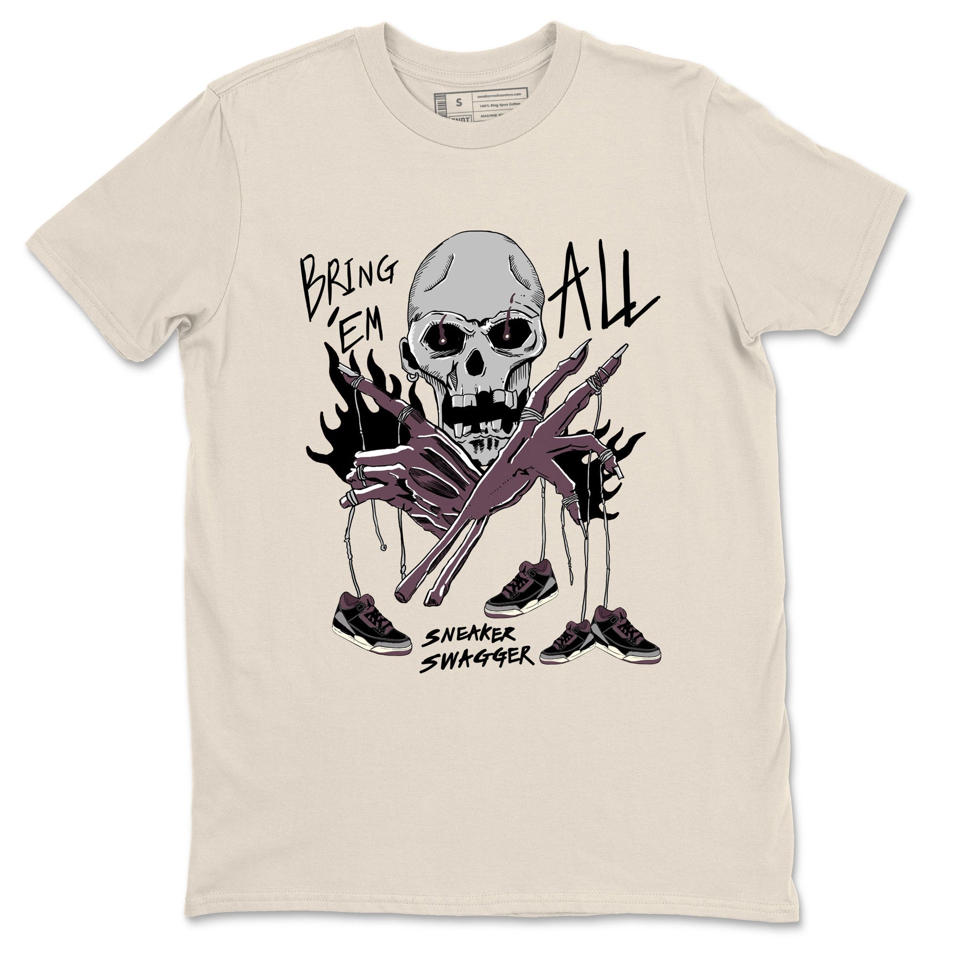 AJ3 A Ma Maniere x Black shirts to match jordans Bring 'Em All unique Halloween sneaker tee A Ma Maniere x Air Jordan 3 _lack SNRT Sneaker Tees streetwear brand Natural 2 unisex cotton tee