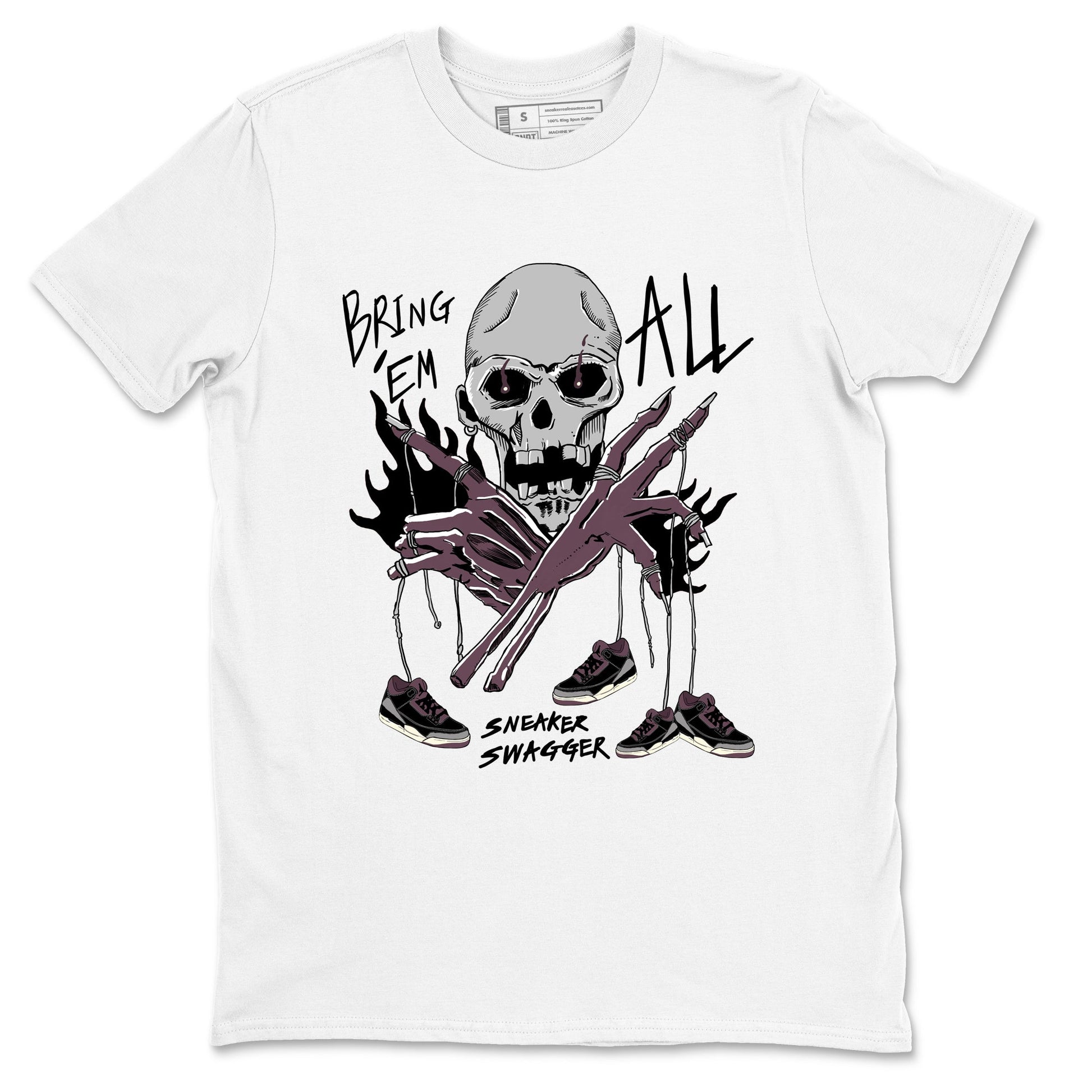 AJ3 A Ma Maniere x Black shirts to match jordans Bring 'Em All unique Halloween sneaker tee A Ma Maniere x Air Jordan 3 _lack SNRT Sneaker Tees streetwear brand White 2 unisex cotton tee