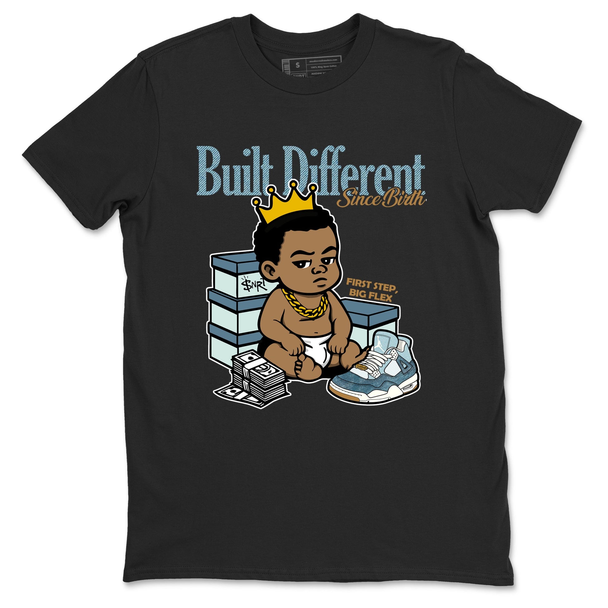 Sneaker match tees – Sneaker Tees To Match 4s Worn Blue Air Jordan 4 Denim Shoes – Built Different Since Birth Tee Black 2