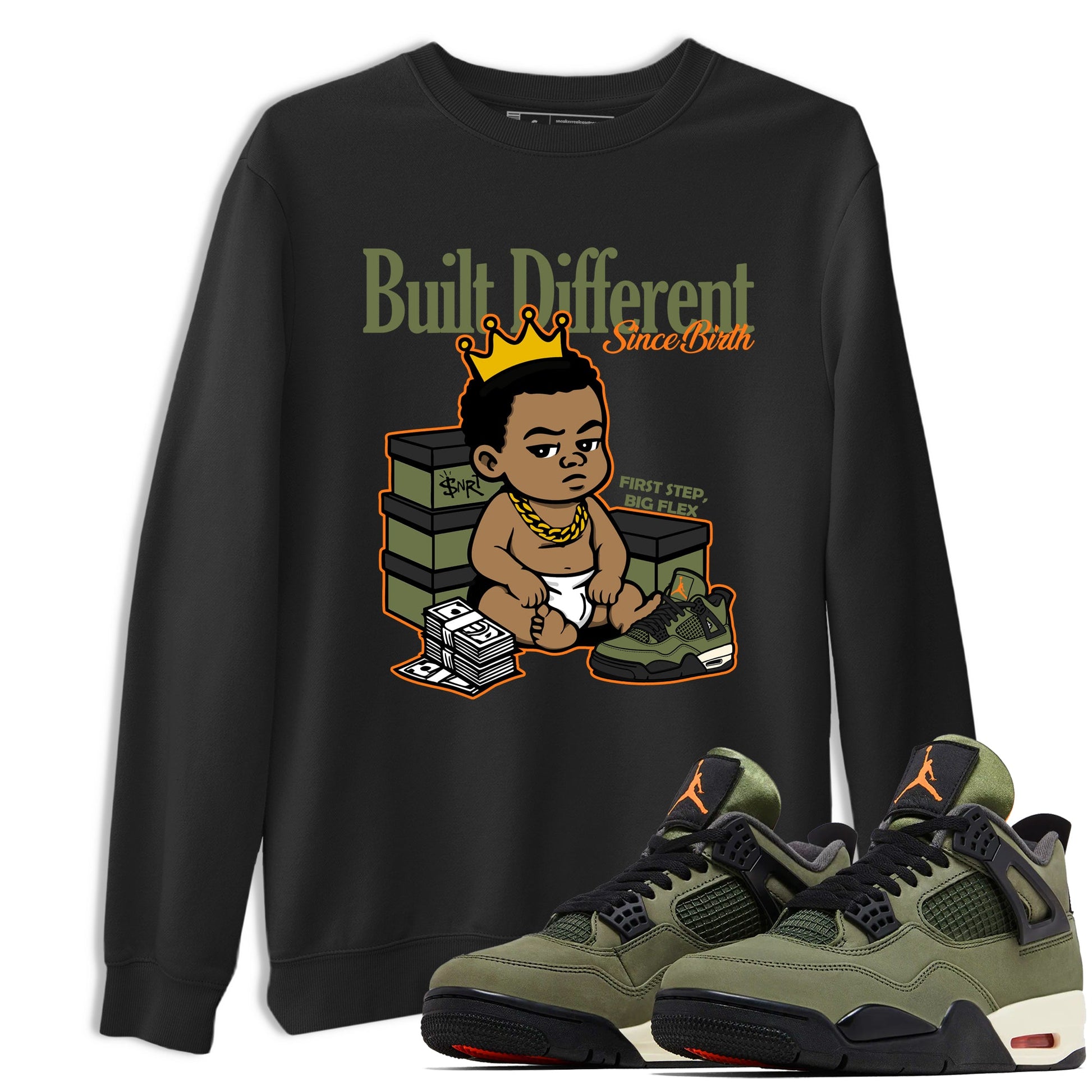 Sneaker match tees – Sneaker Tees To Match Undefeated inspired colorways Air Jordan 4 OG Olive Shoes – Built Different Since Birth Tee Black 1