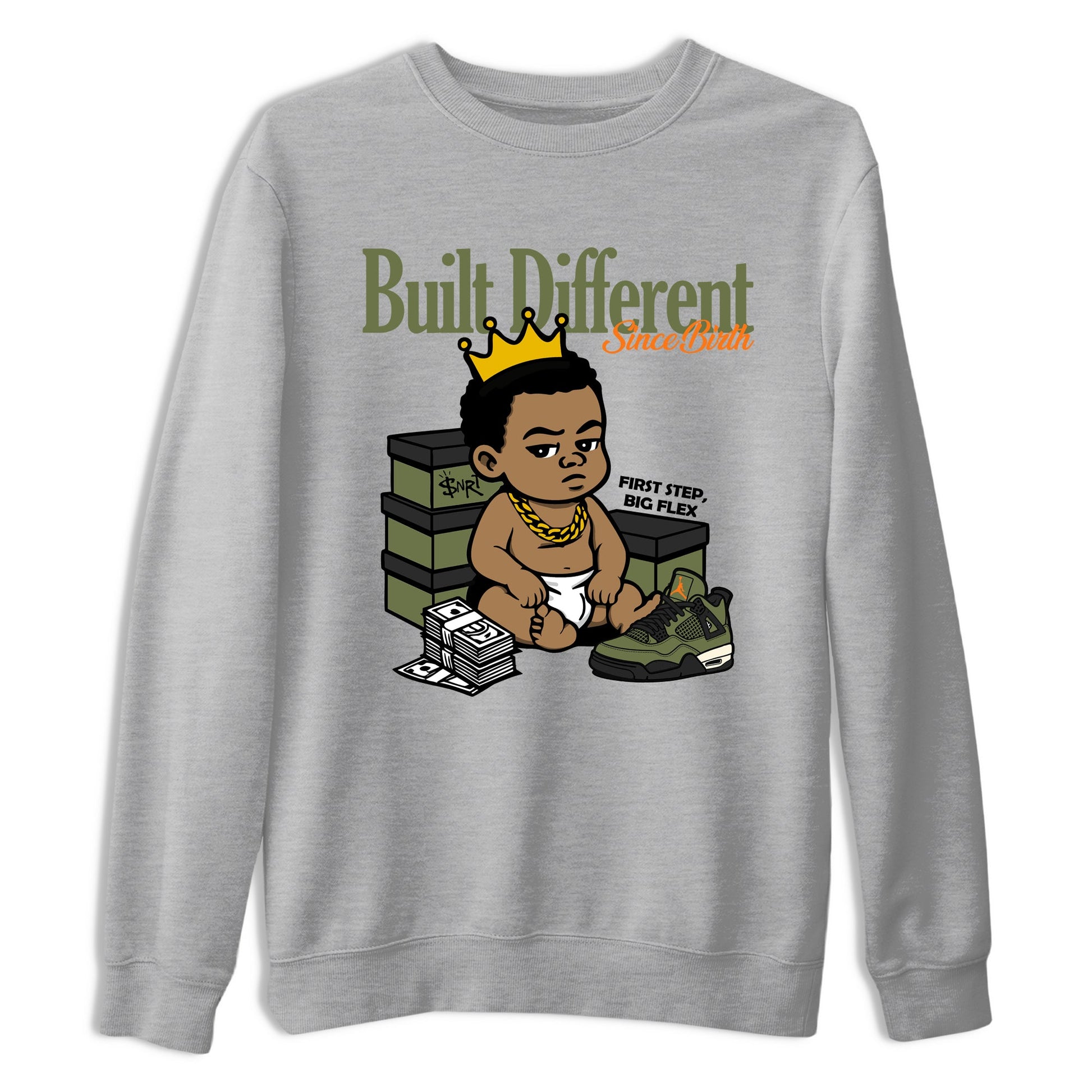 Sneaker match tees – Sneaker Tees To Match Undefeated inspired colorways Air Jordan 4 OG Olive Shoes – Built Different Since Birth Tee Heather Grey 2