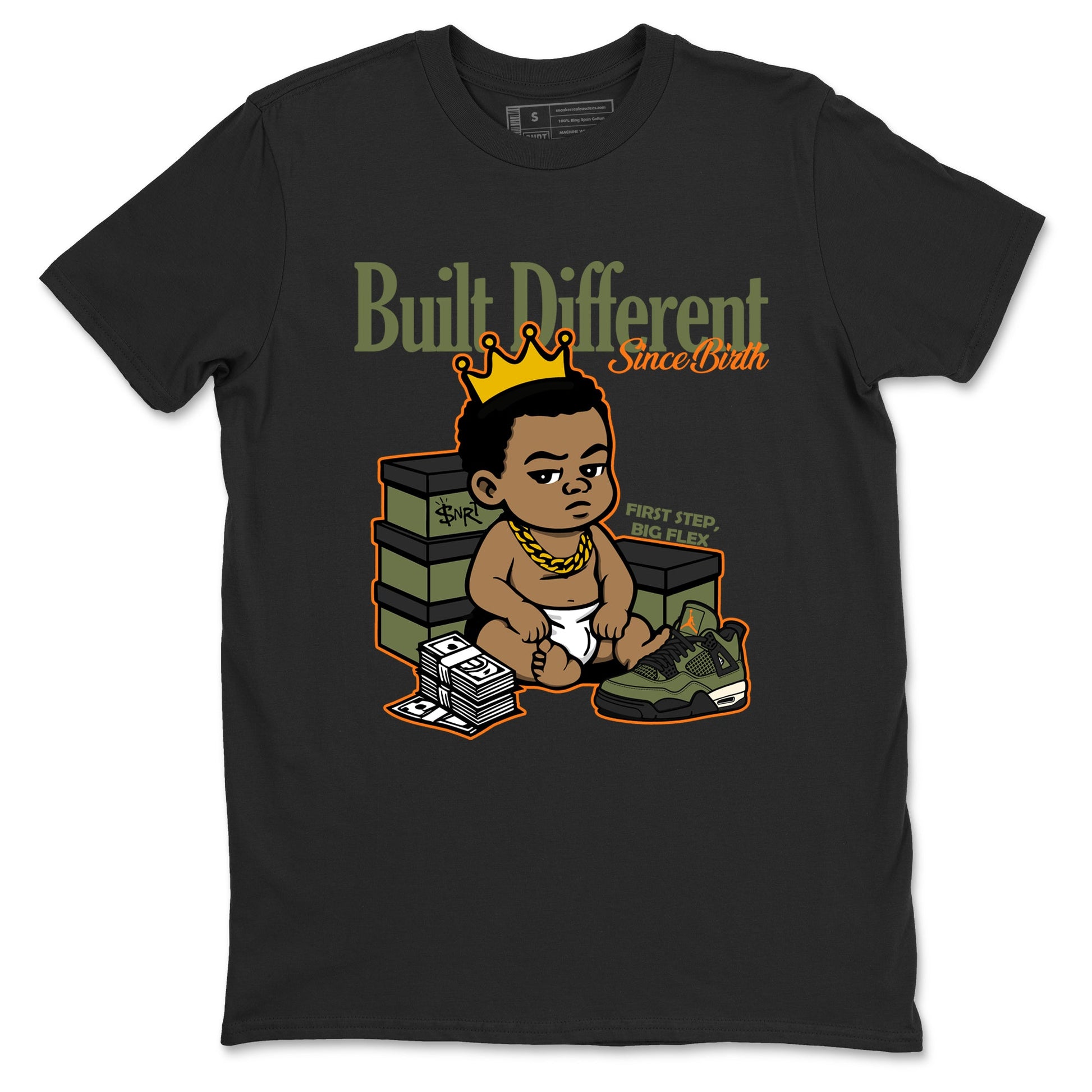 Sneaker match tees – Sneaker Tees To Match Undefeated inspired colorways Air Jordan 4 OG Olive Shoes – Built Different Since Birth Tee Black 2