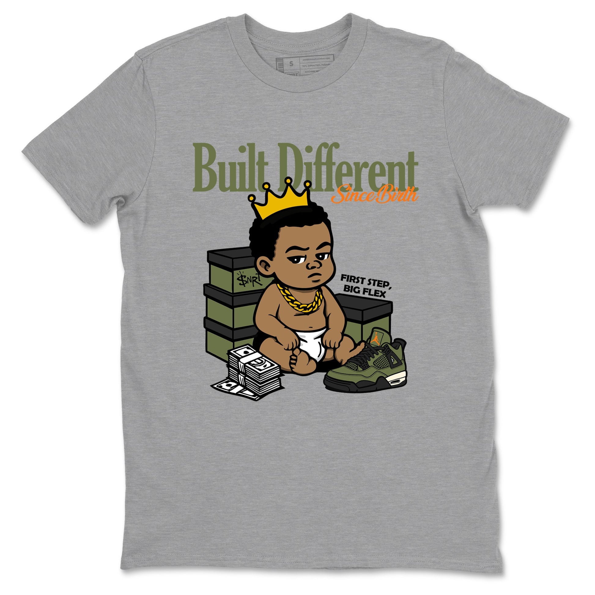 Sneaker match tees – Sneaker Tees To Match Undefeated inspired colorways Air Jordan 4 OG Olive Shoes – Built Different Since Birth Tee Heather Grey 2