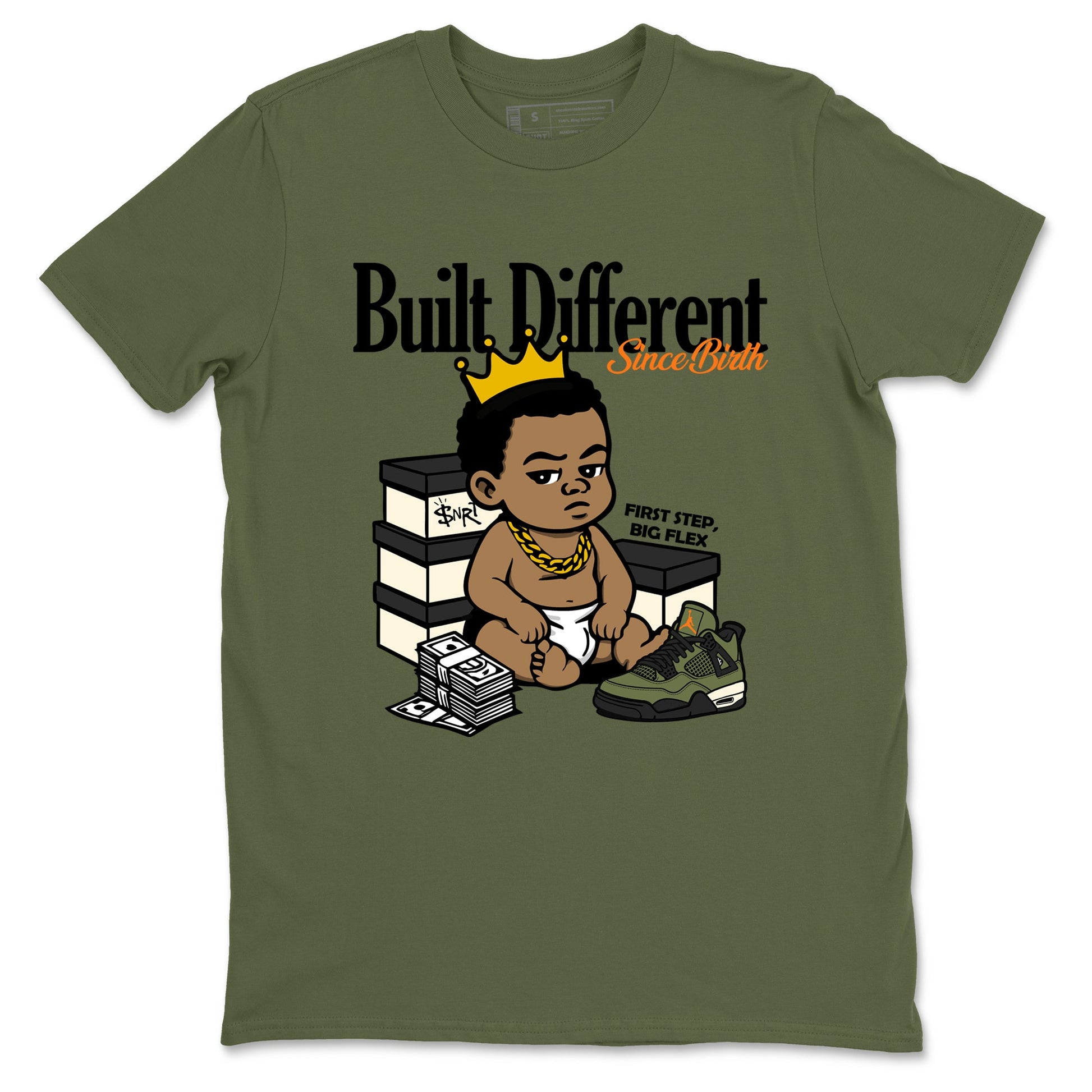 Sneaker match tees – Sneaker Tees To Match Undefeated inspired colorways Air Jordan 4 OG Olive Shoes – Built Different Since Birth Tee Military Green 2