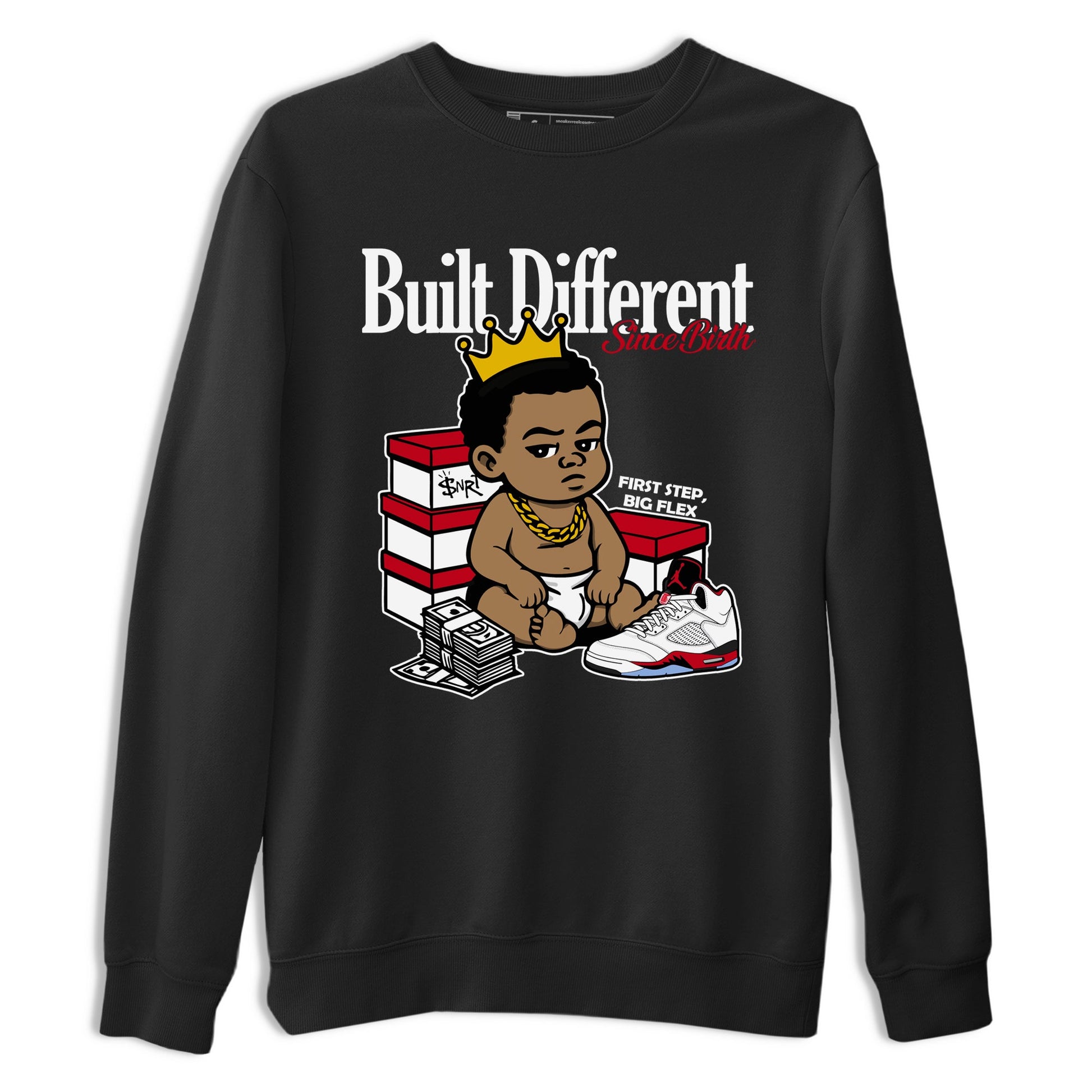 Sneaker match tees – Sneaker Tees To Match Air Jordan 5 Fire Red Shoes – Built Different Since Birth Tee Black 2
