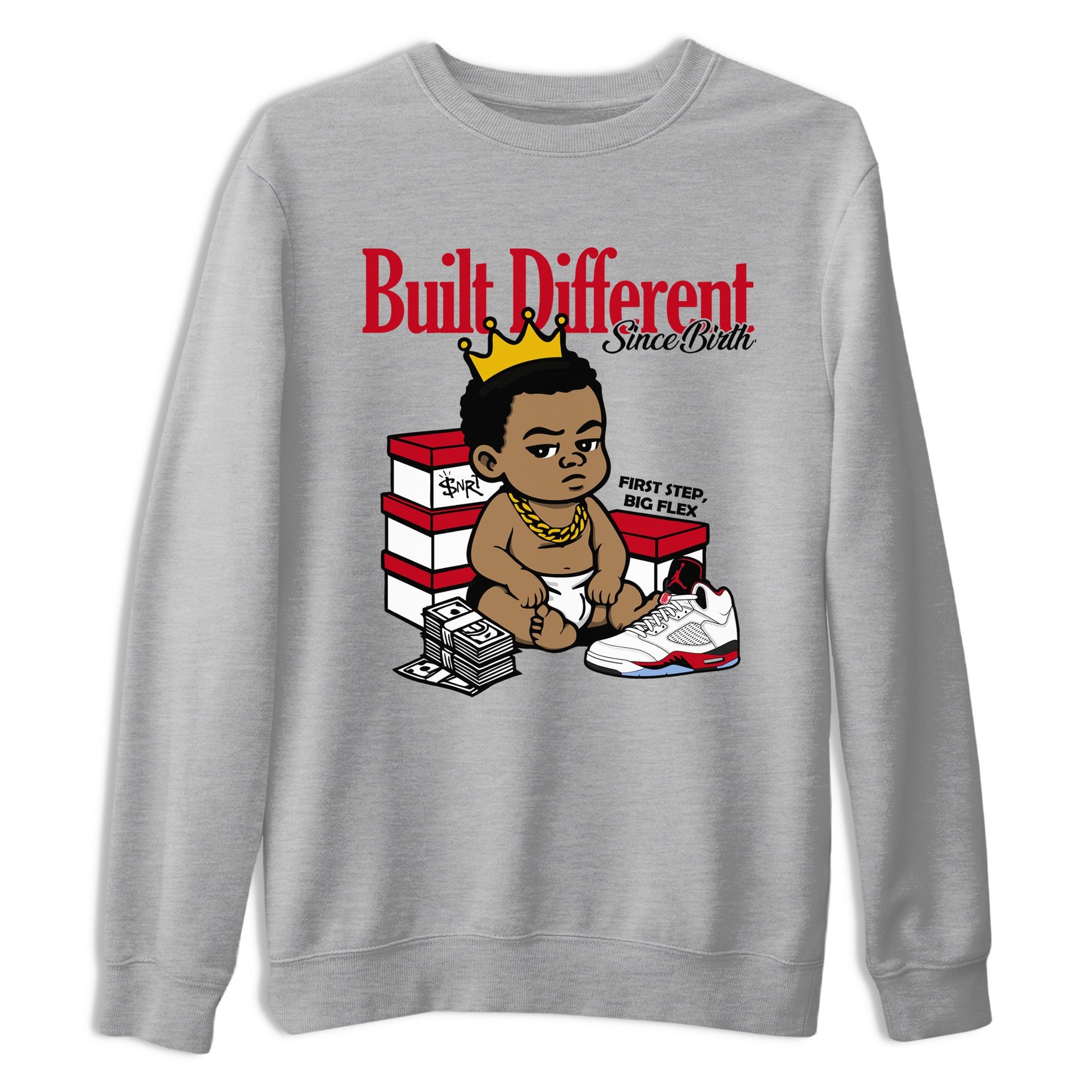 Sneaker match tees – Sneaker Tees To Match Air Jordan 5 Fire Red Shoes – Built Different Since Birth Tee Heather Grey 2