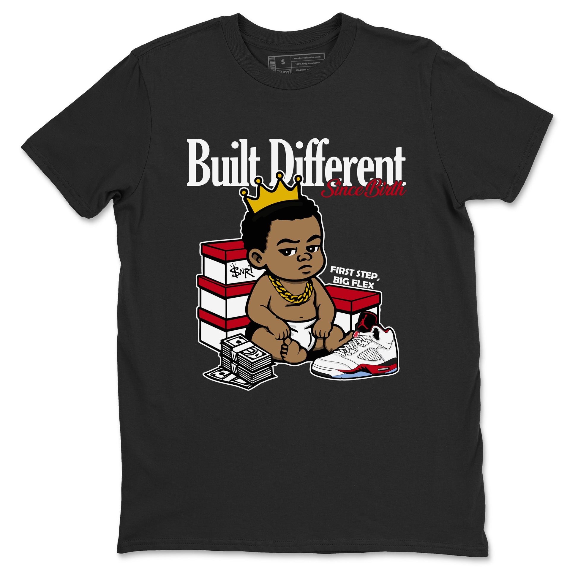 Sneaker match tees – Sneaker Tees To Match Air Jordan 5 Fire Red Shoes – Built Different Since Birth Tee Black 2
