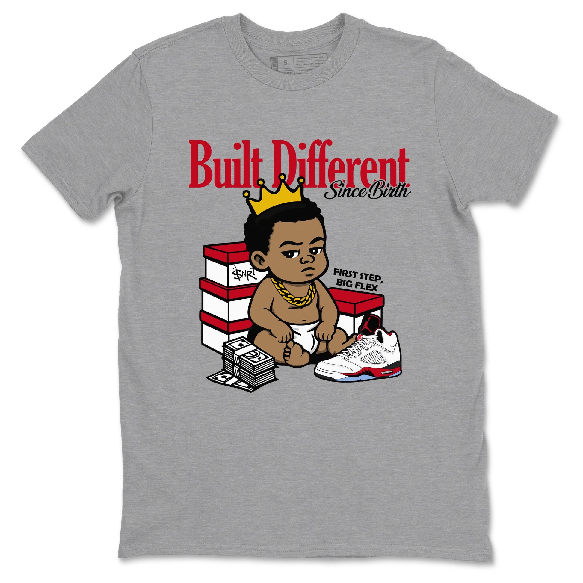 Sneaker match tees – Sneaker Tees To Match Air Jordan 5 Fire Red Shoes – Built Different Since Birth Tee Heather Grey 2