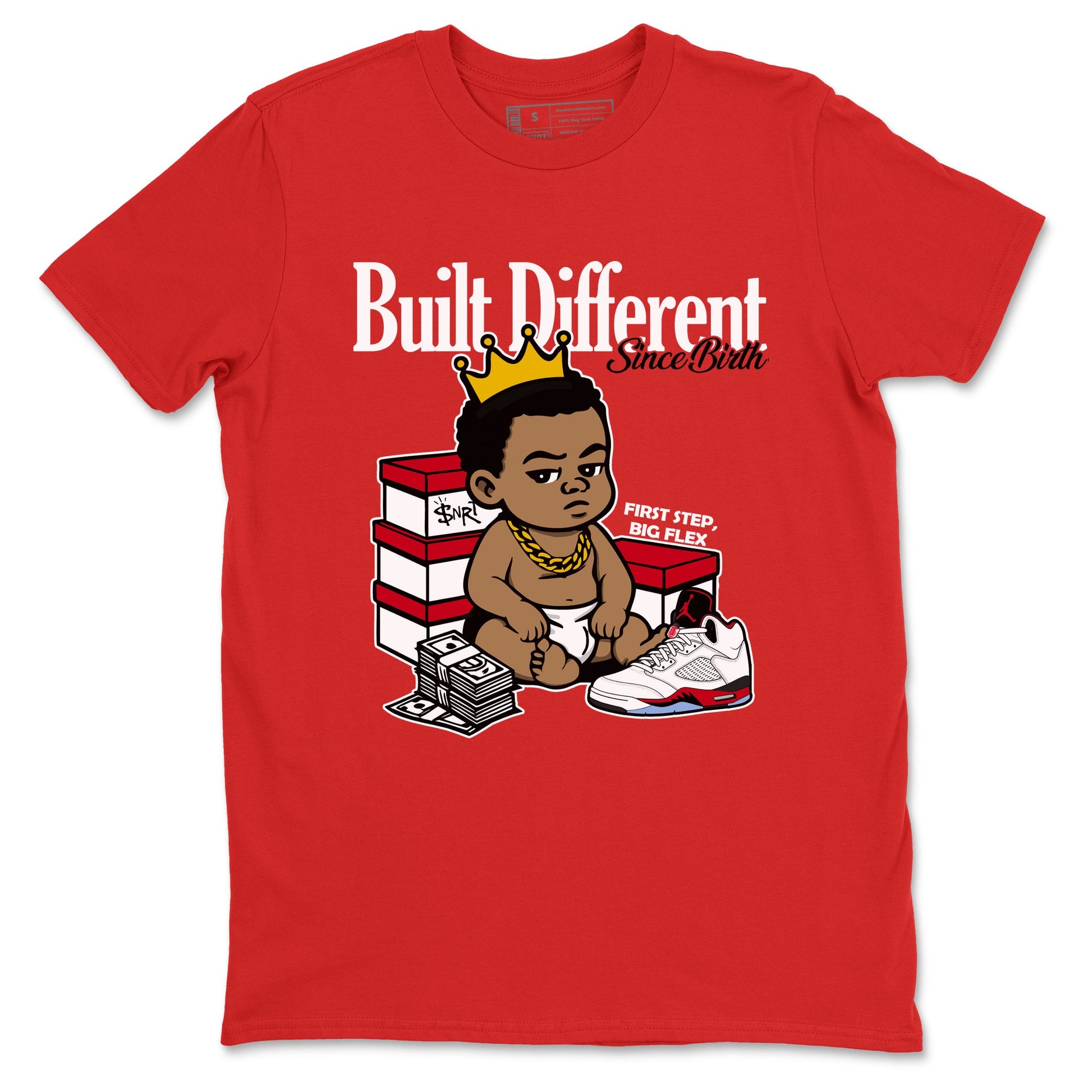 Sneaker match tees – Sneaker Tees To Match Air Jordan 5 Fire Red Shoes – Built Different Since Birth Tee Red 2
