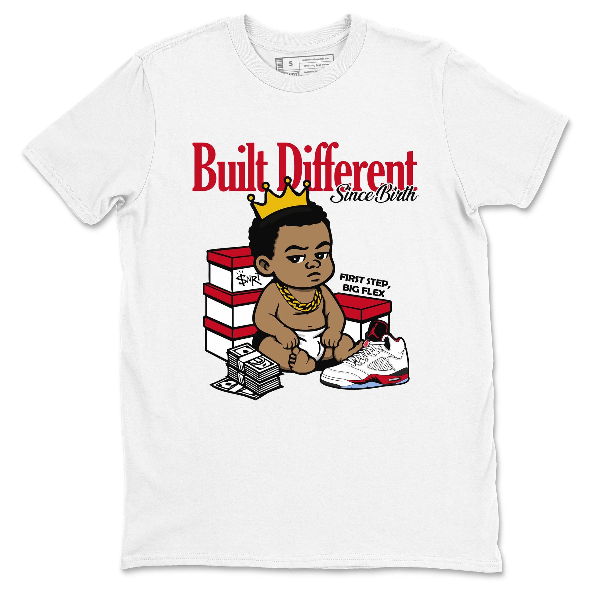 Sneaker match tees – Sneaker Tees To Match Air Jordan 5 Fire Red Shoes – Built Different Since Birth Tee White 2