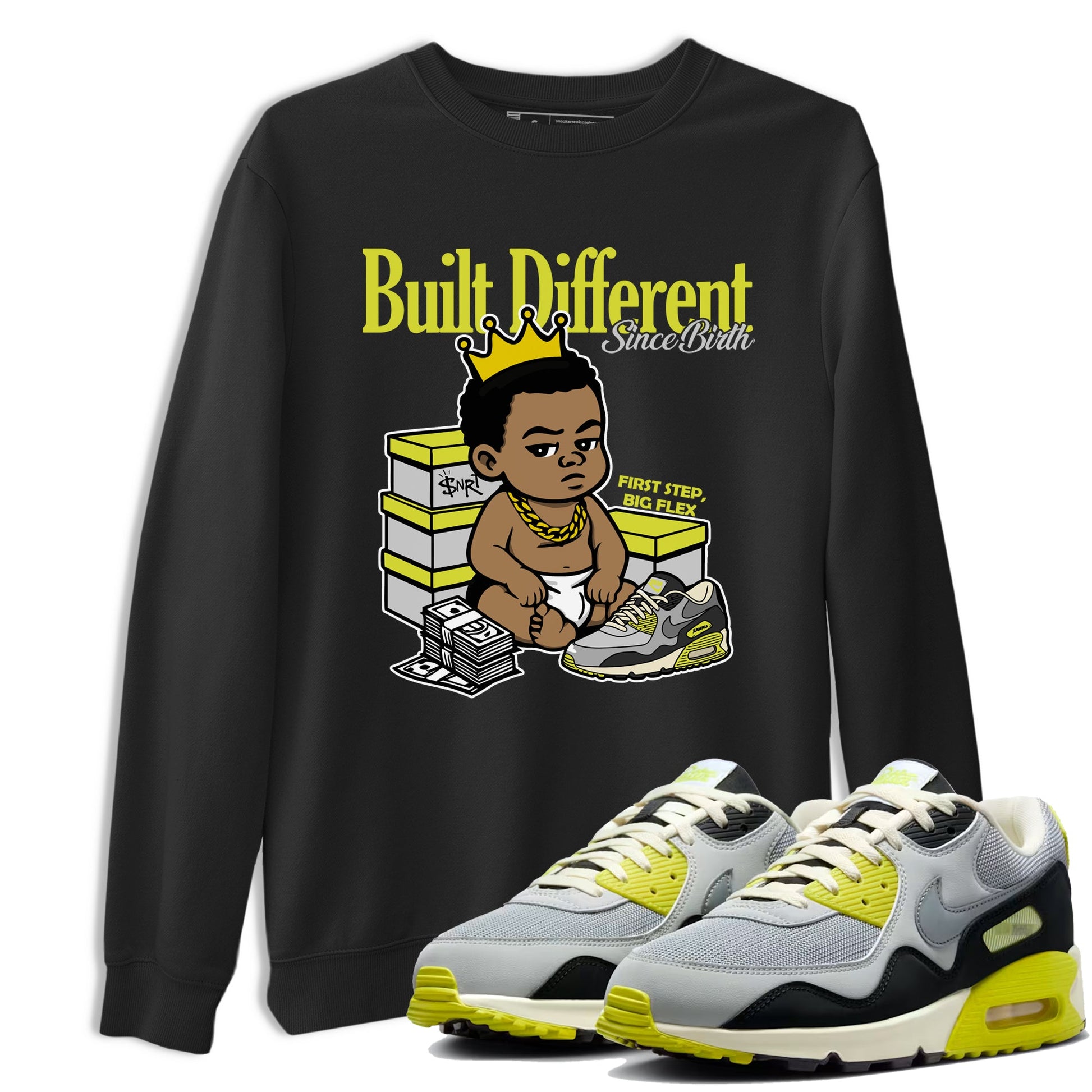 Built Different Since Birth sneaker match t-shirt styled to complete your fit with the Air Max 90 Cyber sneakers, shown in Black 1.