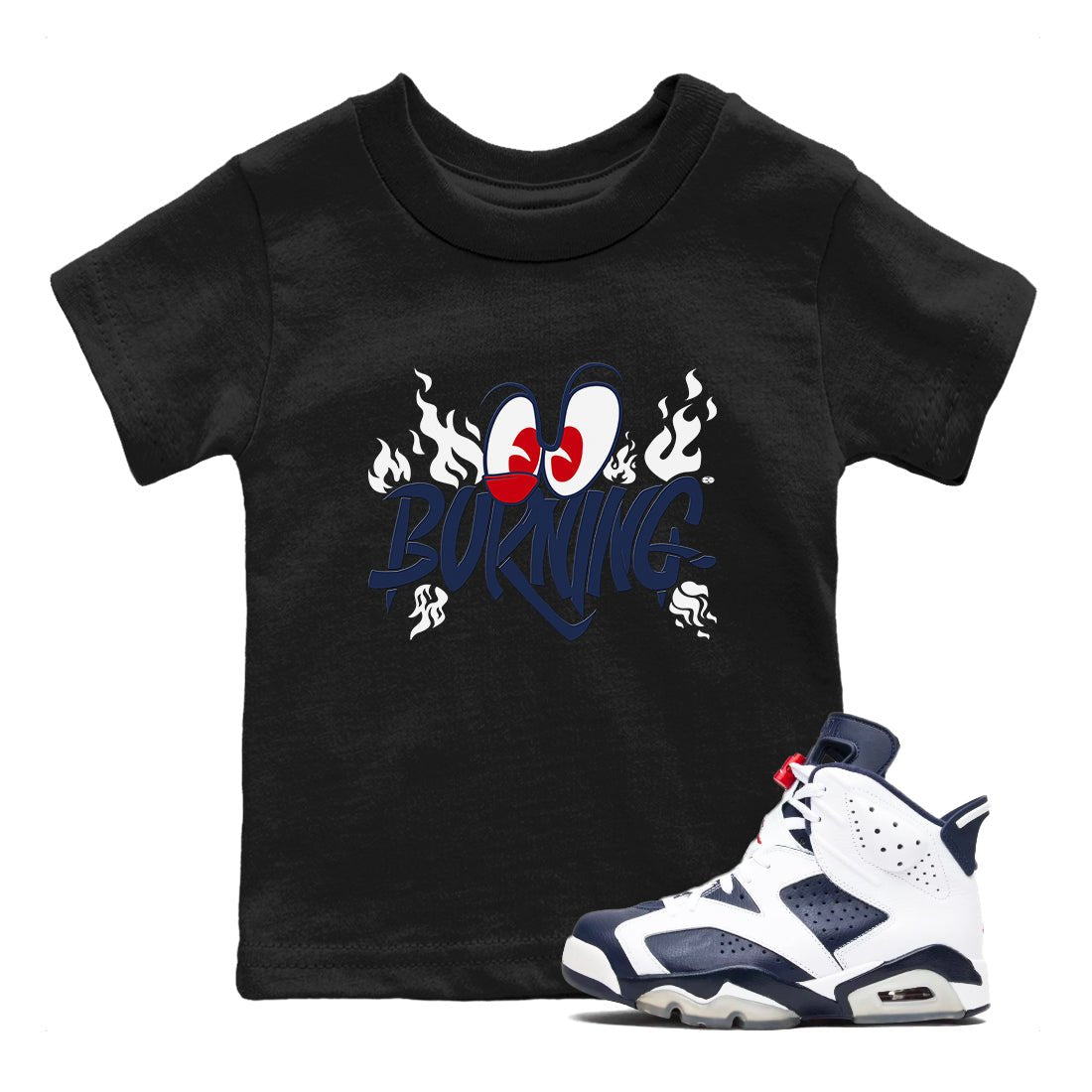 6s White And Midnight Navy shirts to match jordans Burning sneaker match tees Air Jordan 6 White And Midnight Navy SNRT Sneaker Release Tees Youth Baby Black 1 crew neck shirts