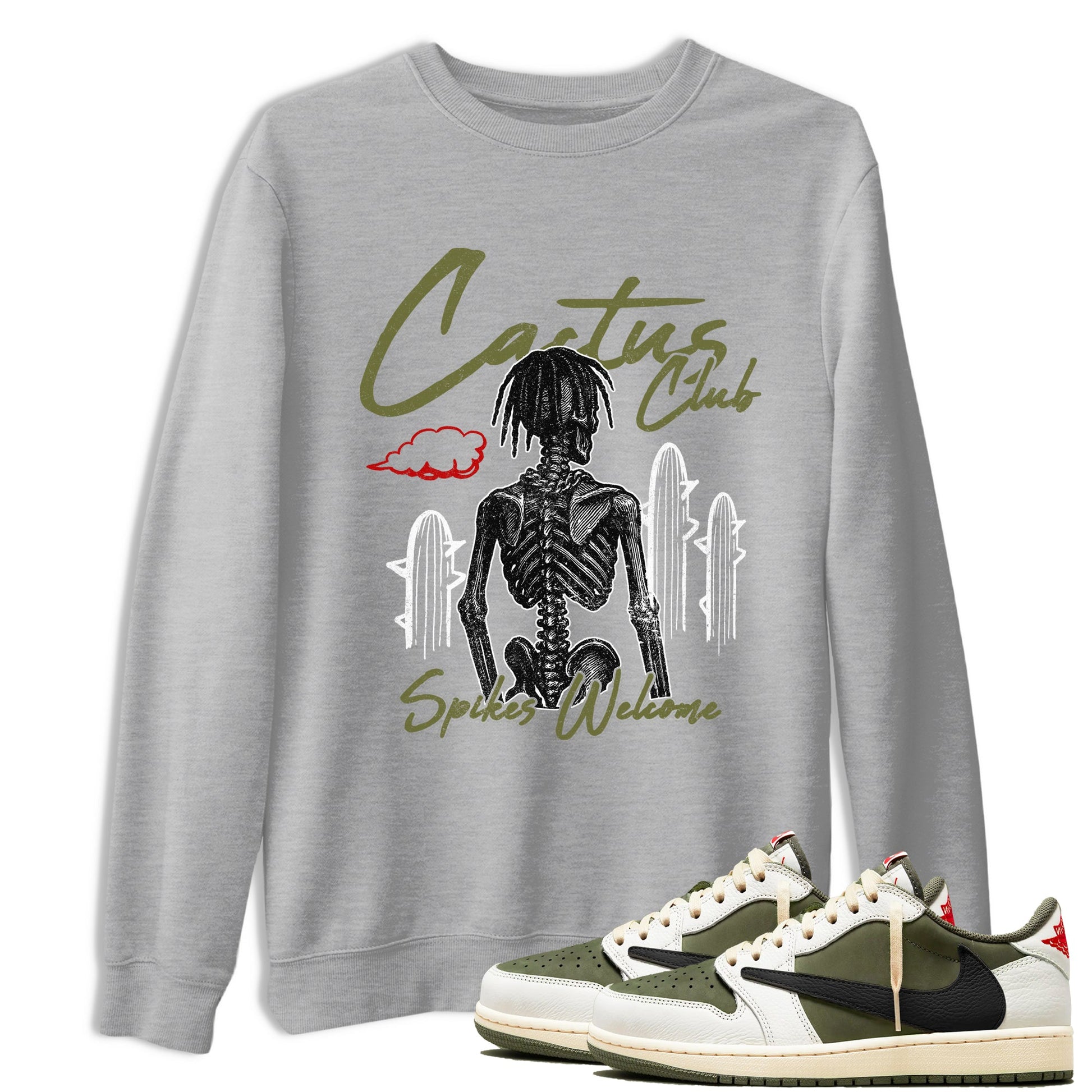 Sneaker match tees – Sneaker Tees To Match Air Jordan 1 Travis Scott Medium Olive Shoes – Cactus Club Tee Heather Grey 1