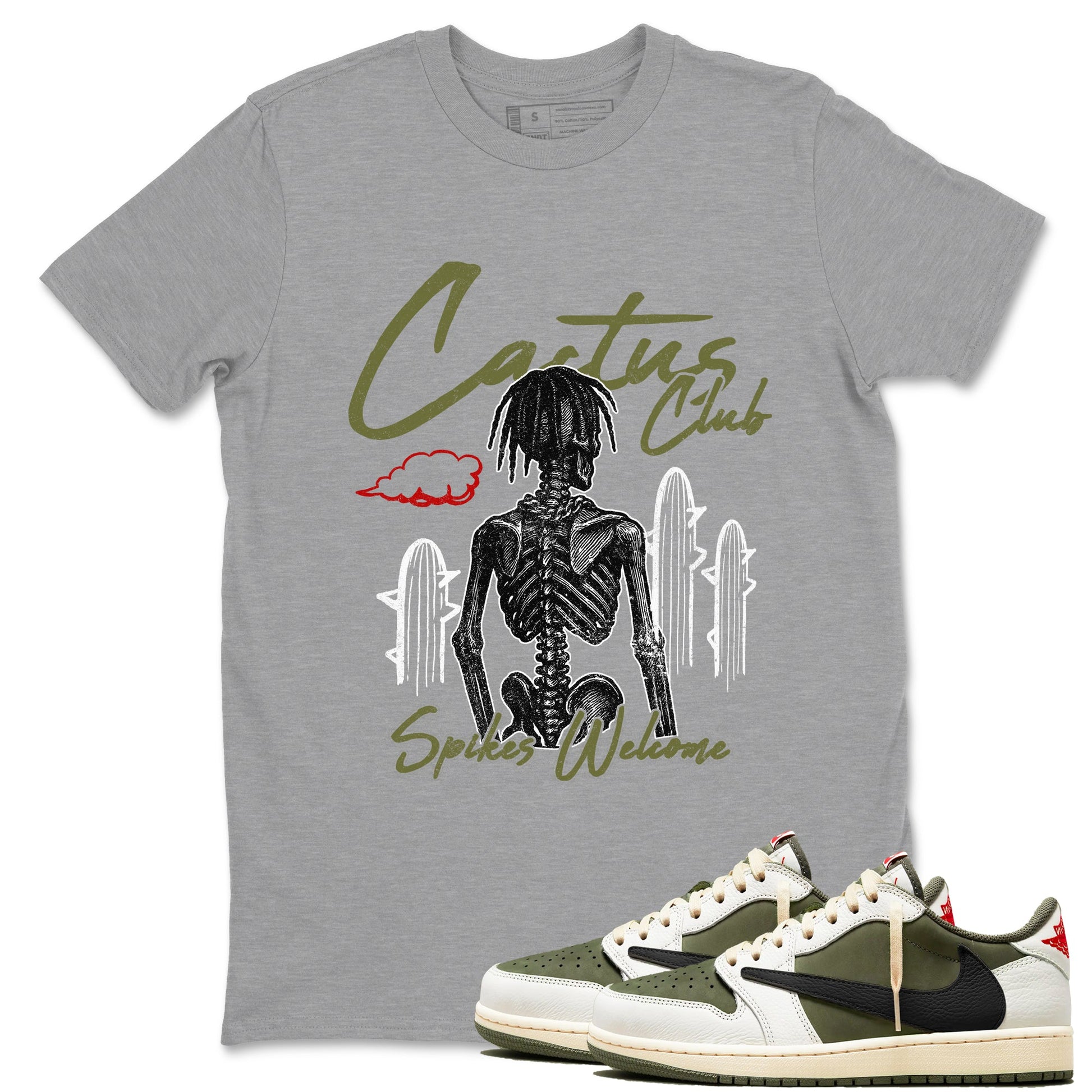 Sneaker match tees – Sneaker Tees To Match Air Jordan 1 Travis Scott Medium Olive Shoes – Cactus Club Tee Heather Grey 1