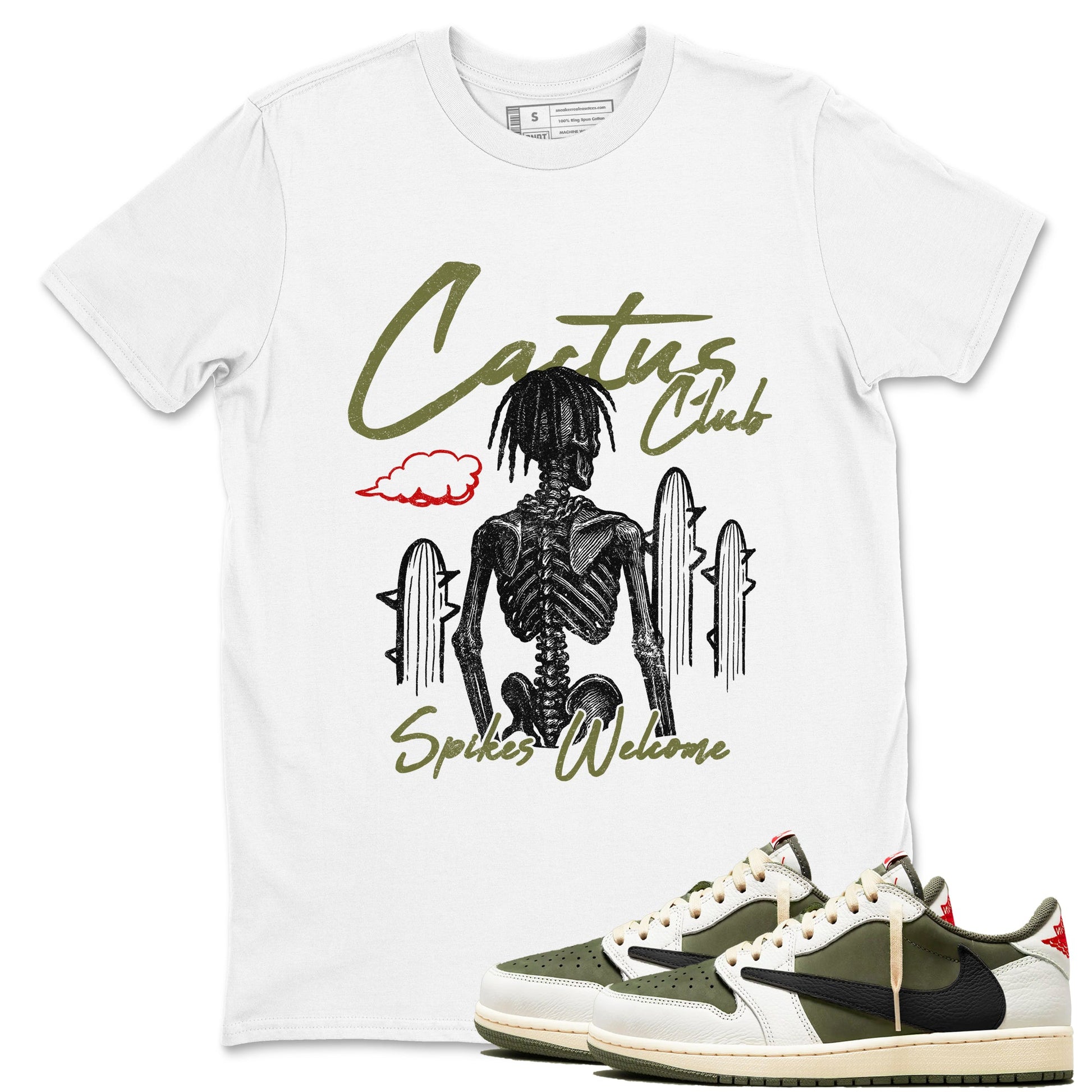 Sneaker match tees – Sneaker Tees To Match Air Jordan 1 Travis Scott Medium Olive Shoes – Cactus Club Tee White 1
