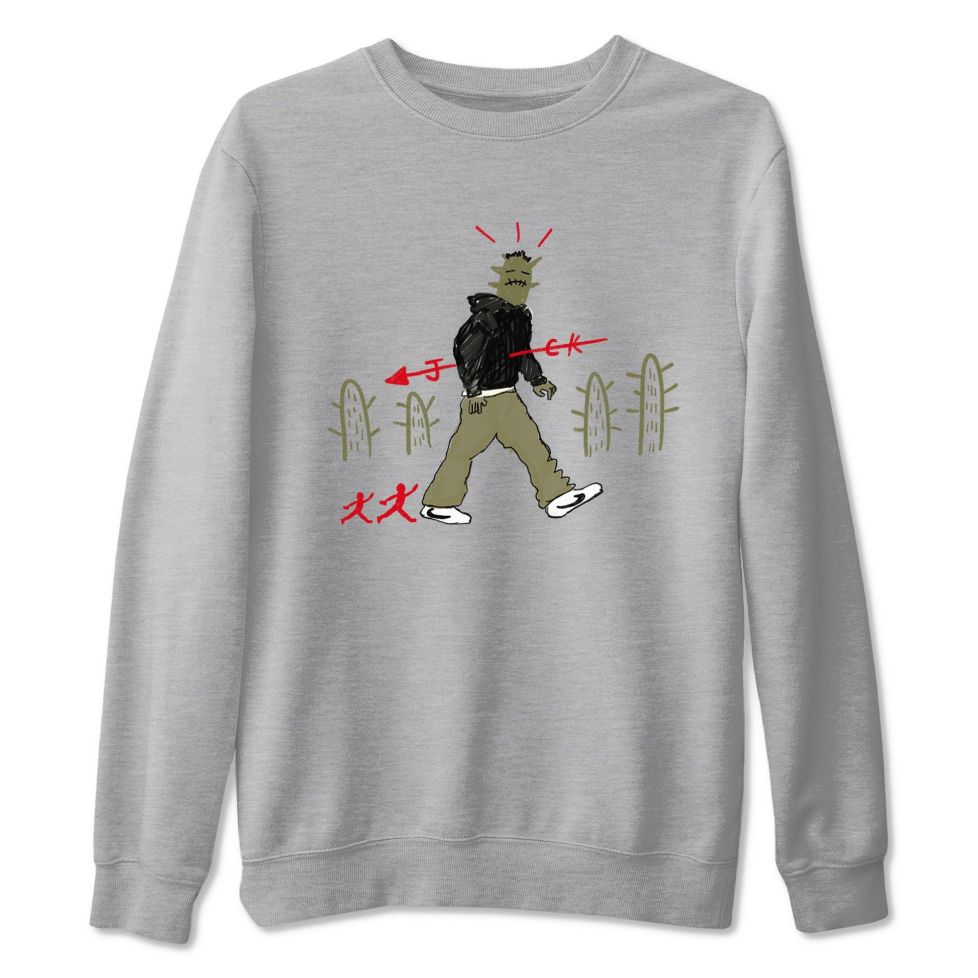 1s Travis Scott Medium Olive shirts to match jordans Cactus Man sneaker match tees Air Jordan 1 Travis Scott Medium Olive SNRT Sneaker Tees streetwear brand Heather Grey 2 unisex cotton tee