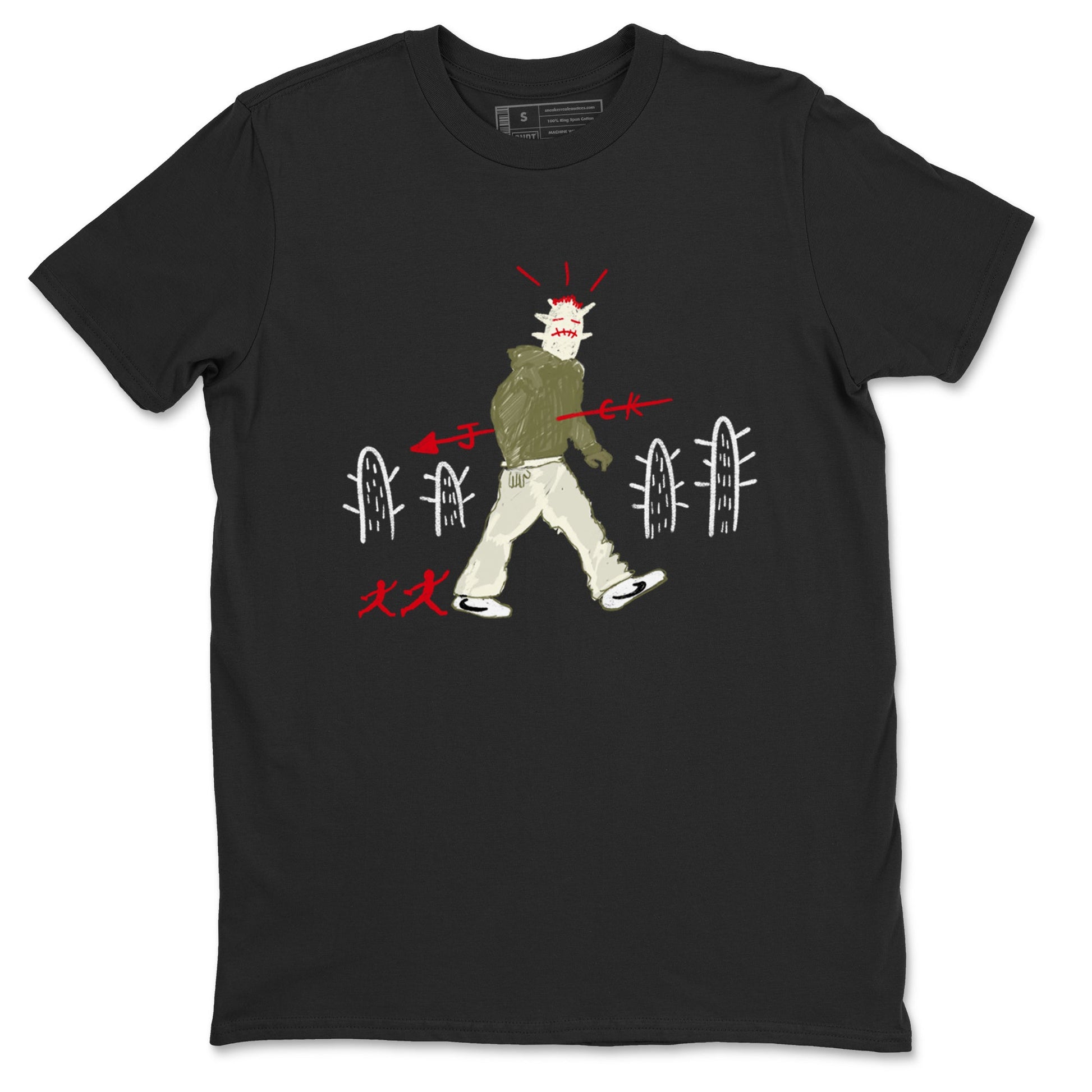 1s Travis Scott Medium Olive shirts to match jordans Cactus Man sneaker match tees Air Jordan 1 Travis Scott Medium Olive SNRT Sneaker Tees streetwear brand Black 2 unisex cotton tee