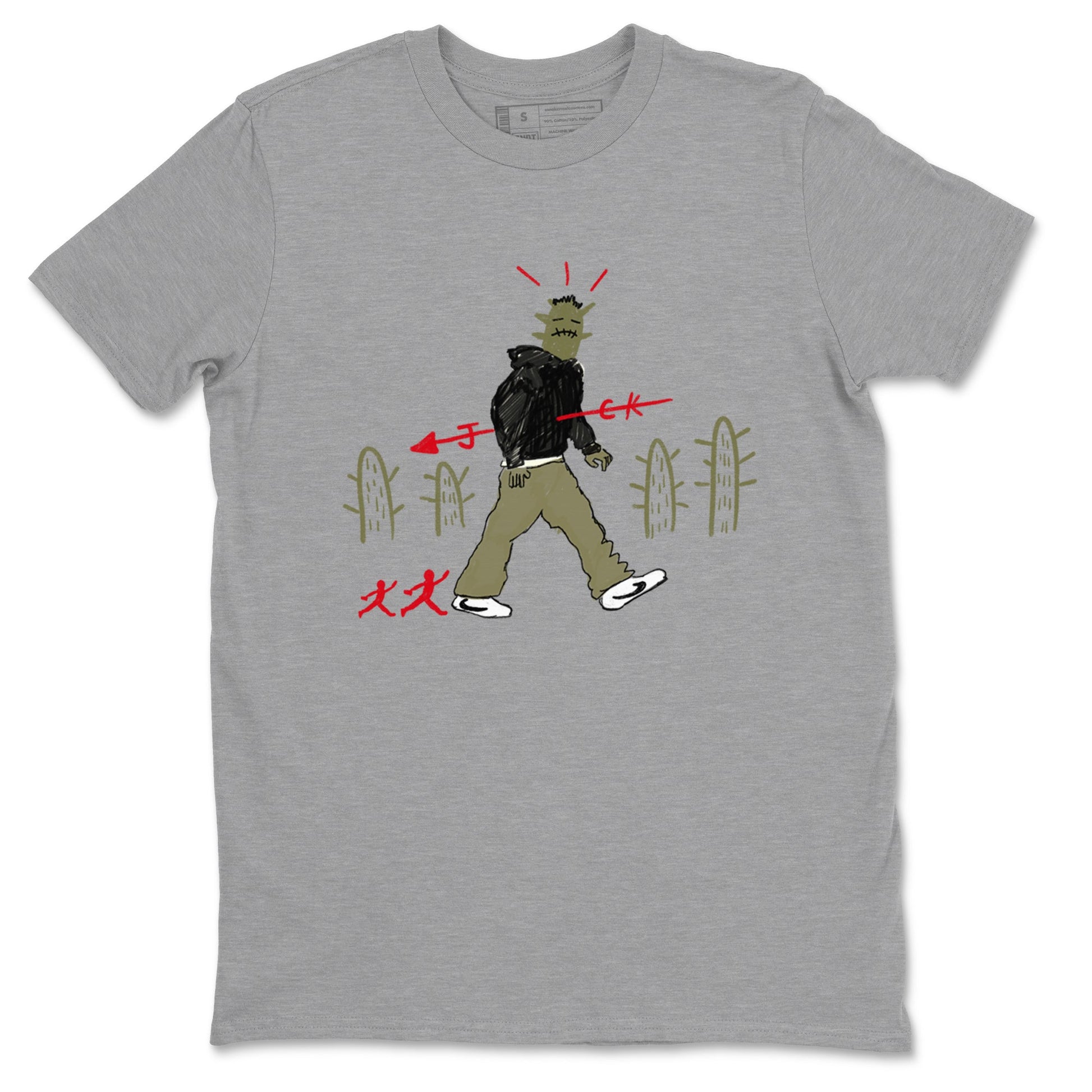 1s Travis Scott Medium Olive shirts to match jordans Cactus Man sneaker match tees Air Jordan 1 Travis Scott Medium Olive SNRT Sneaker Tees streetwear brand Heather Grey 2 unisex cotton tee