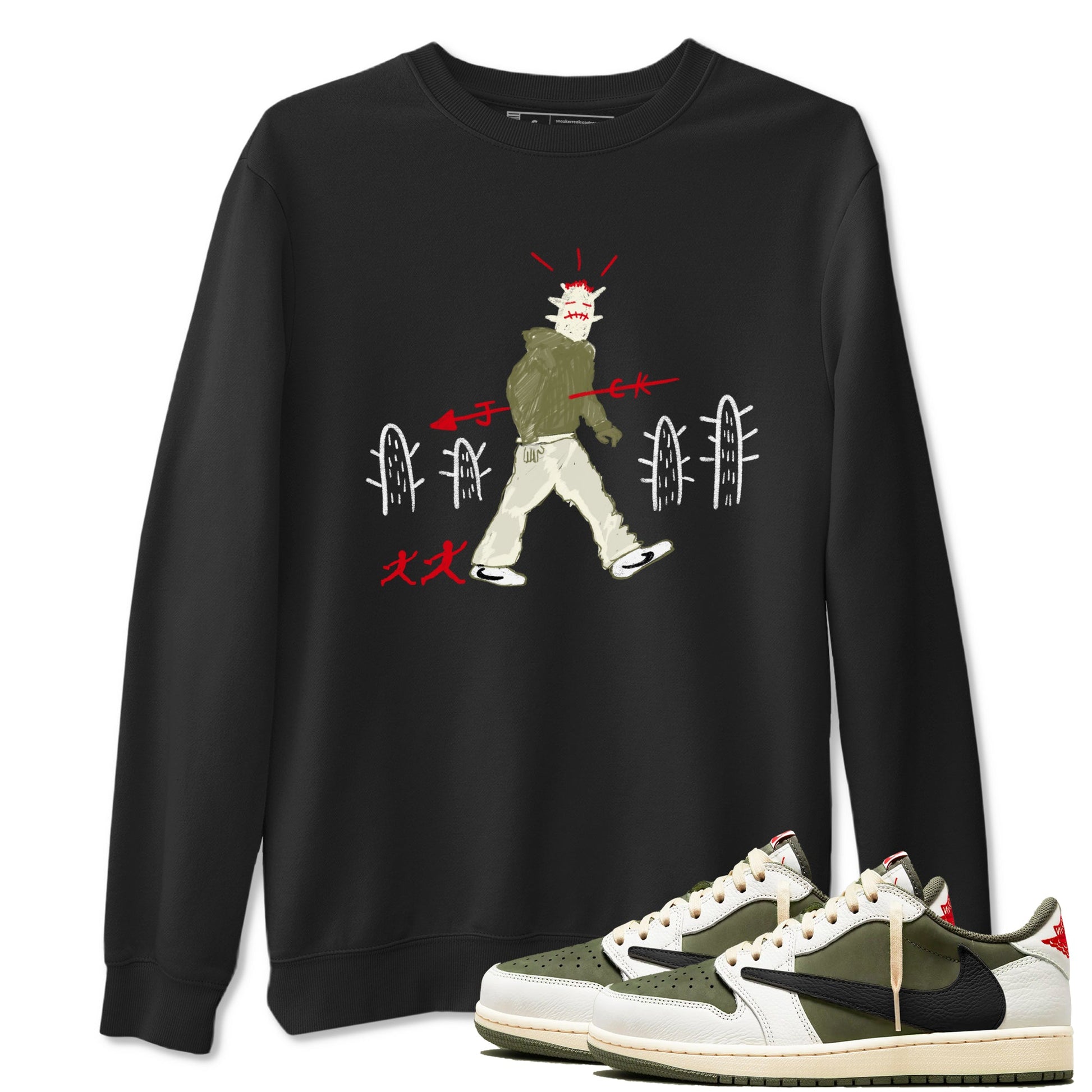 1s Travis Scott Medium Olive shirts to match jordans Cactus Man sneaker match tees Air Jordan 1 Travis Scott Medium Olive SNRT Sneaker Tees streetwear brand