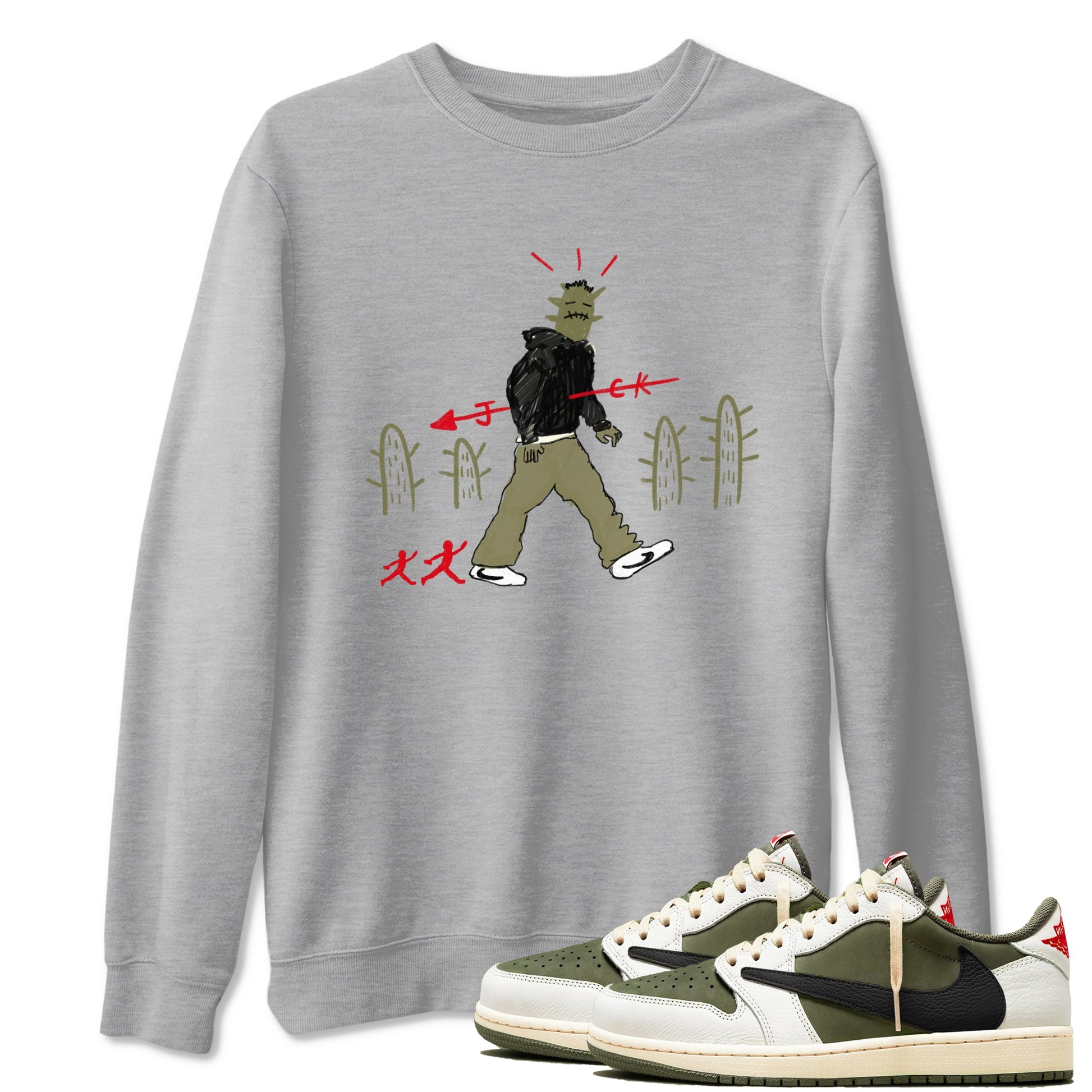 1s Travis Scott Medium Olive shirts to match jordans Cactus Man sneaker match tees Air Jordan 1 Travis Scott Medium Olive SNRT Sneaker Tees streetwear brand