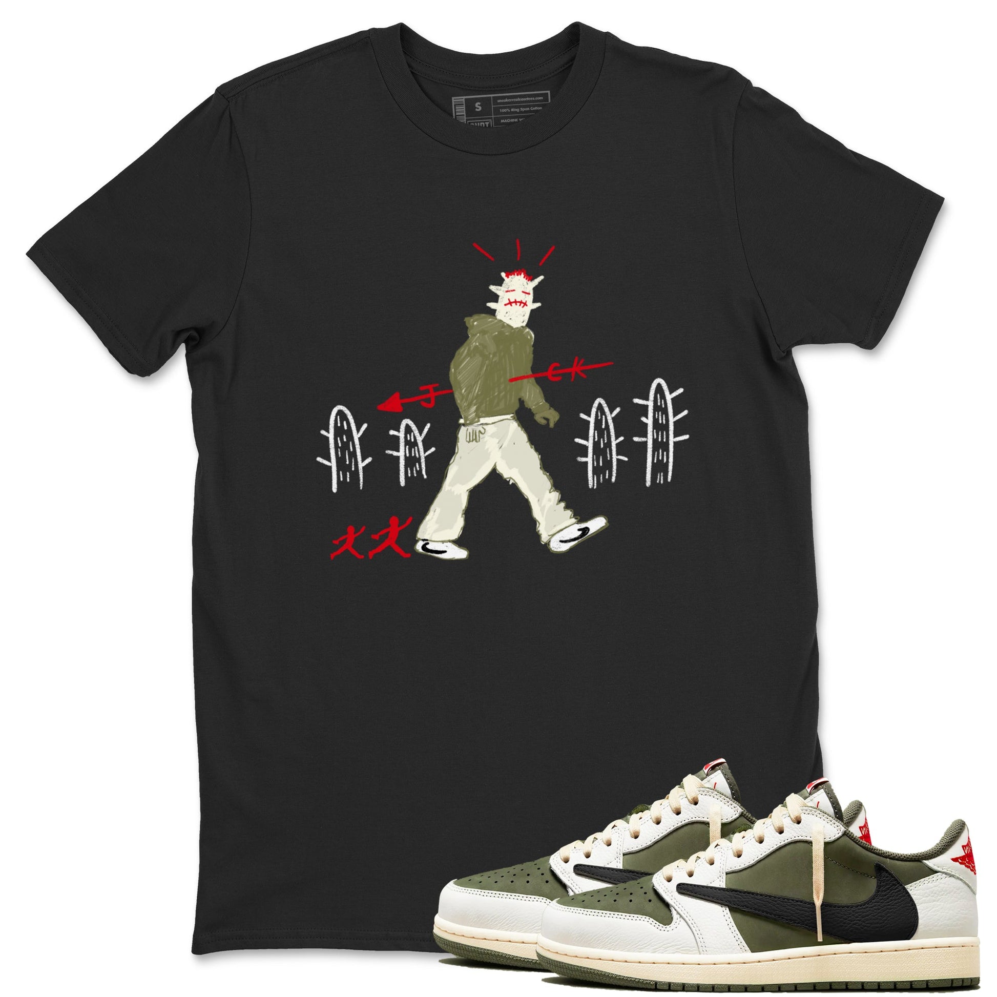 1s Travis Scott Medium Olive shirts to match jordans Cactus Man sneaker match tees Air Jordan 1 Travis Scott Medium Olive SNRT Sneaker Tees streetwear brand