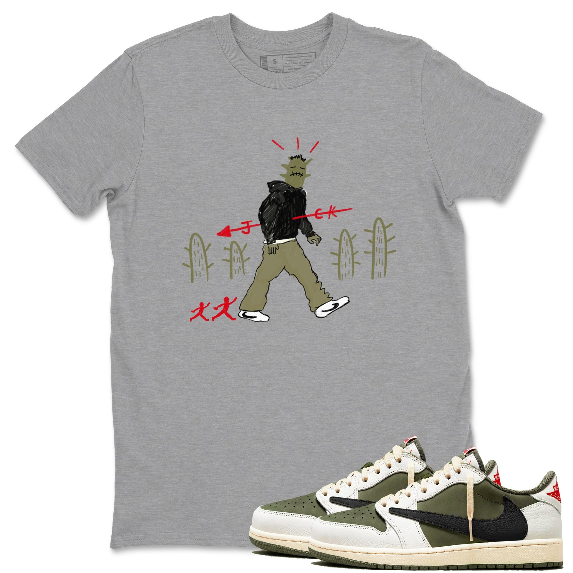 1s Travis Scott Medium Olive shirts to match jordans Cactus Man sneaker match tees Air Jordan 1 Travis Scott Medium Olive SNRT Sneaker Tees streetwear brand