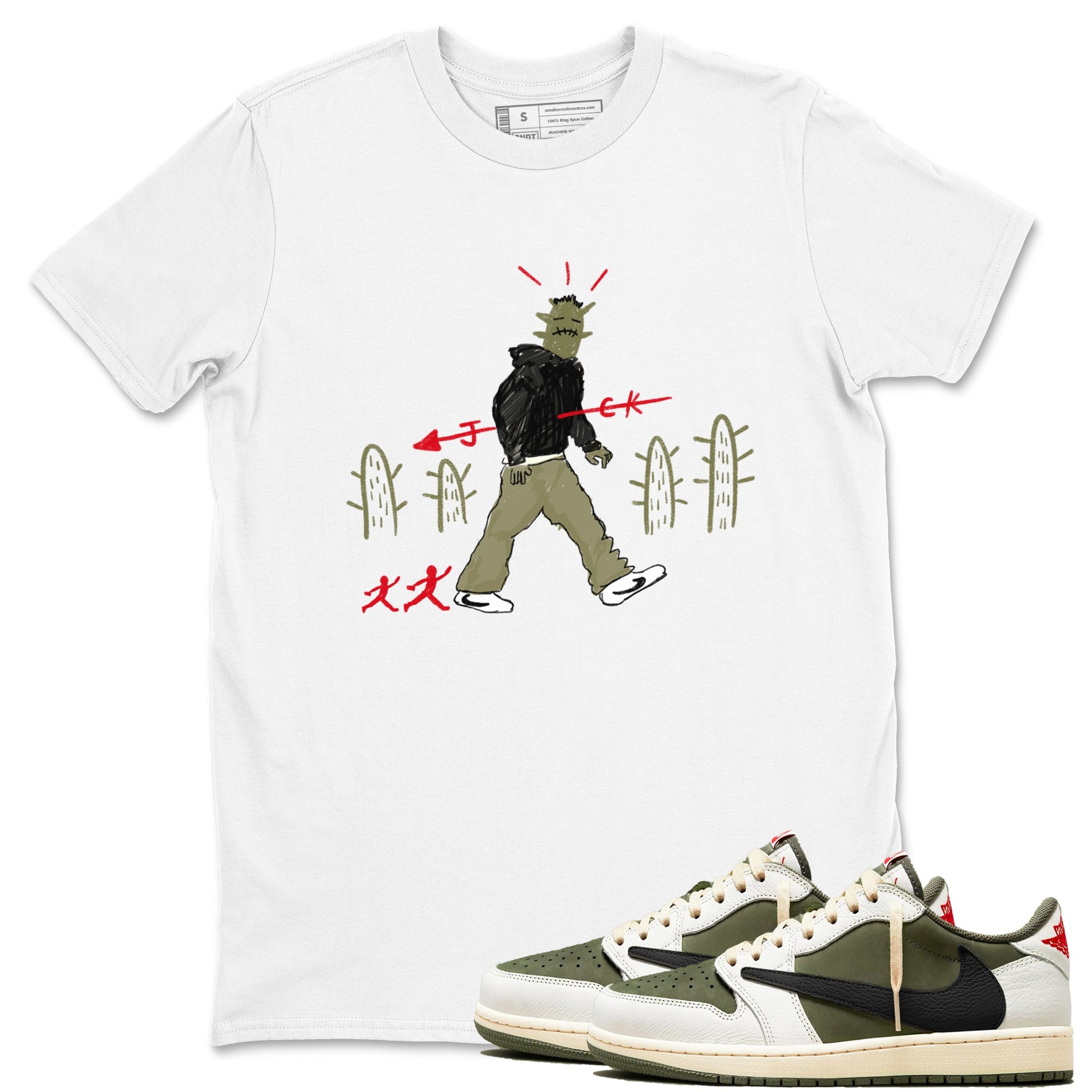 1s Travis Scott Medium Olive shirts to match jordans Cactus Man sneaker match tees Air Jordan 1 Travis Scott Medium Olive SNRT Sneaker Tees streetwear brand