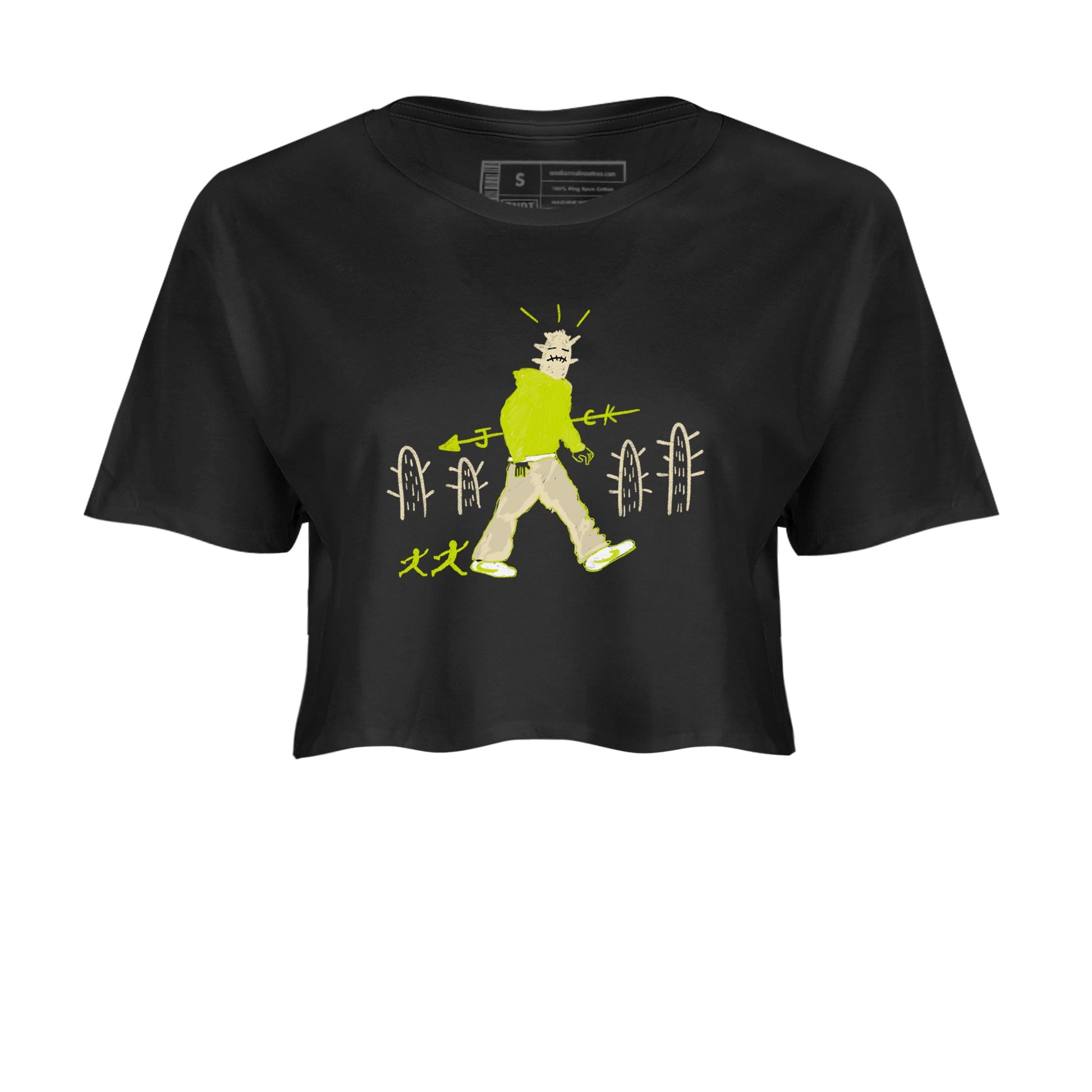 Cactus Man womens crop tee made to vibe with the Jordan Jumpman Jack Travis Scott Bright Cactus sneakers — the perfect match in Black 2.