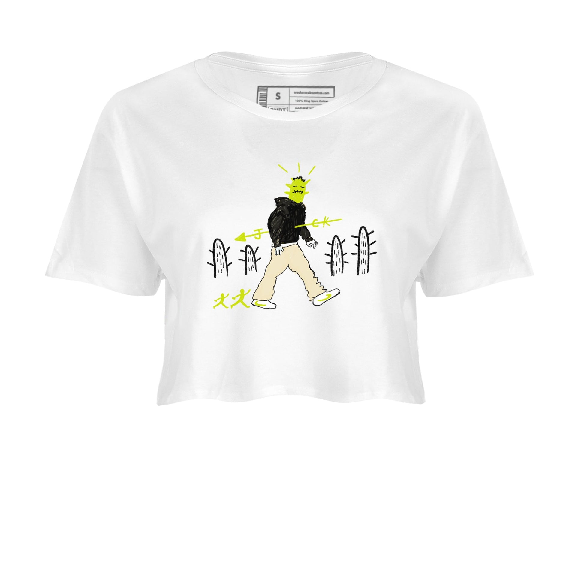Cactus Man womens crop tee made to vibe with the Jordan Jumpman Jack Travis Scott Bright Cactus sneakers — the perfect match in White 2.