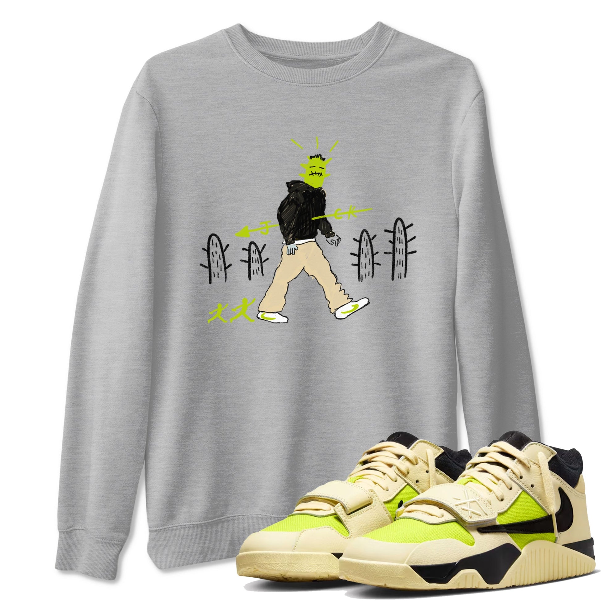Cactus Man sneaker match t-shirt styled to complete your fit with the Jordan Jumpman Jack Travis Scott Bright Cactus sneakers, shown in Heather Grey 1.